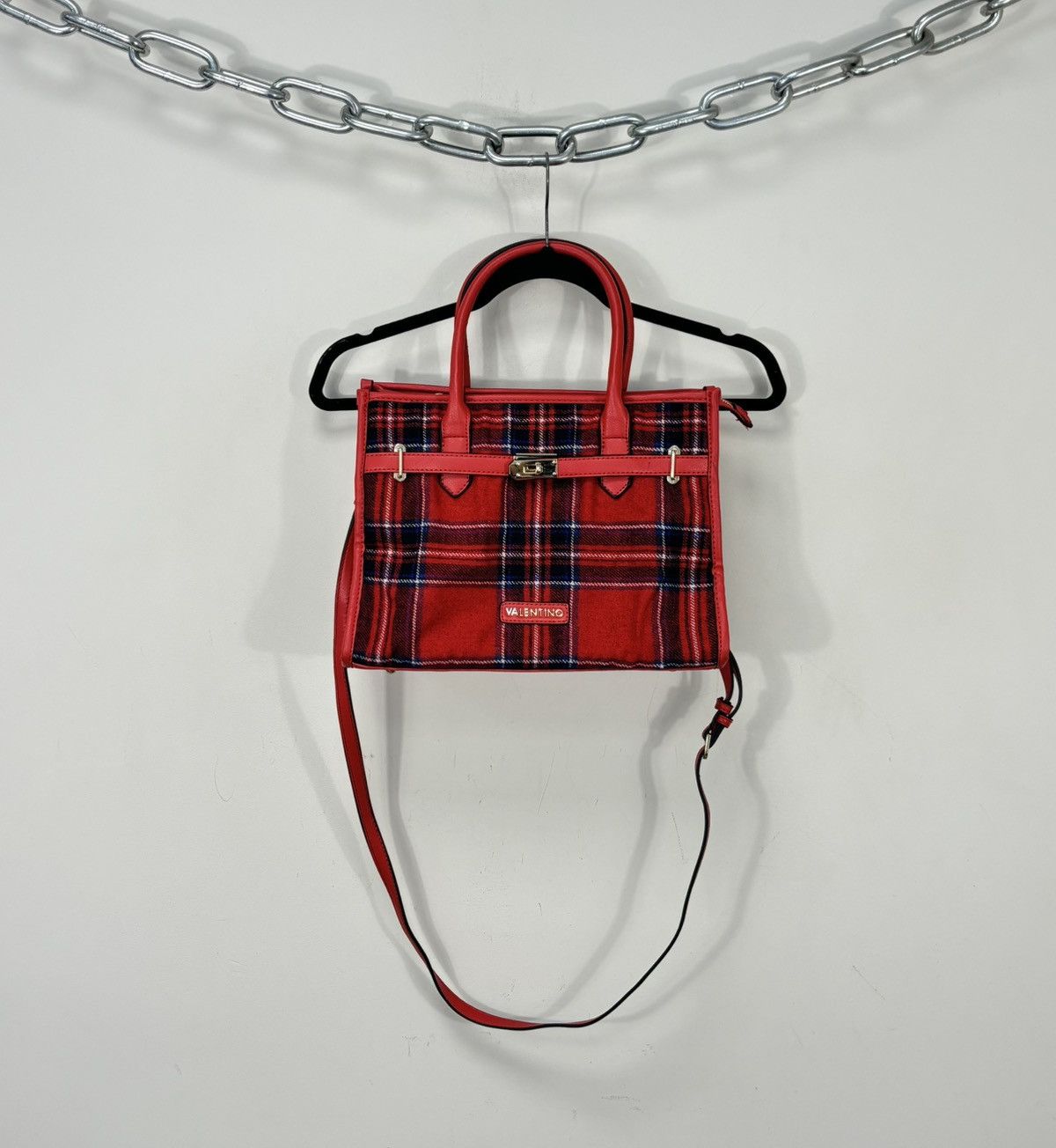 Mario Valentino Mario Valentino Red Plaid Top Handle Satchel Tote Bag Size ONE SIZE - 2 Thumbnail