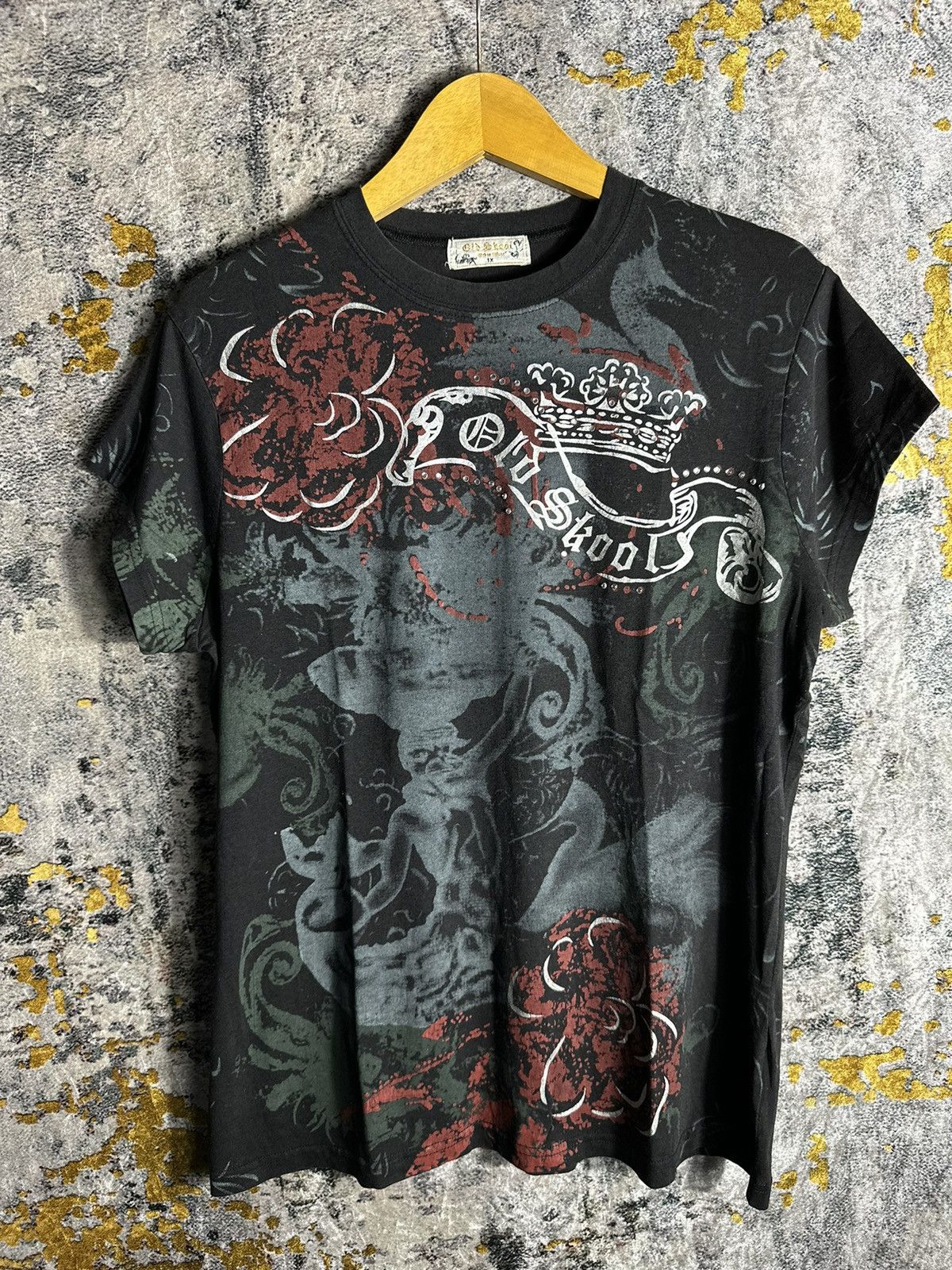 OLD SKOOL SMOKE ABSTRACT STUDDED PEARL VERY NICE DESIGN TEE