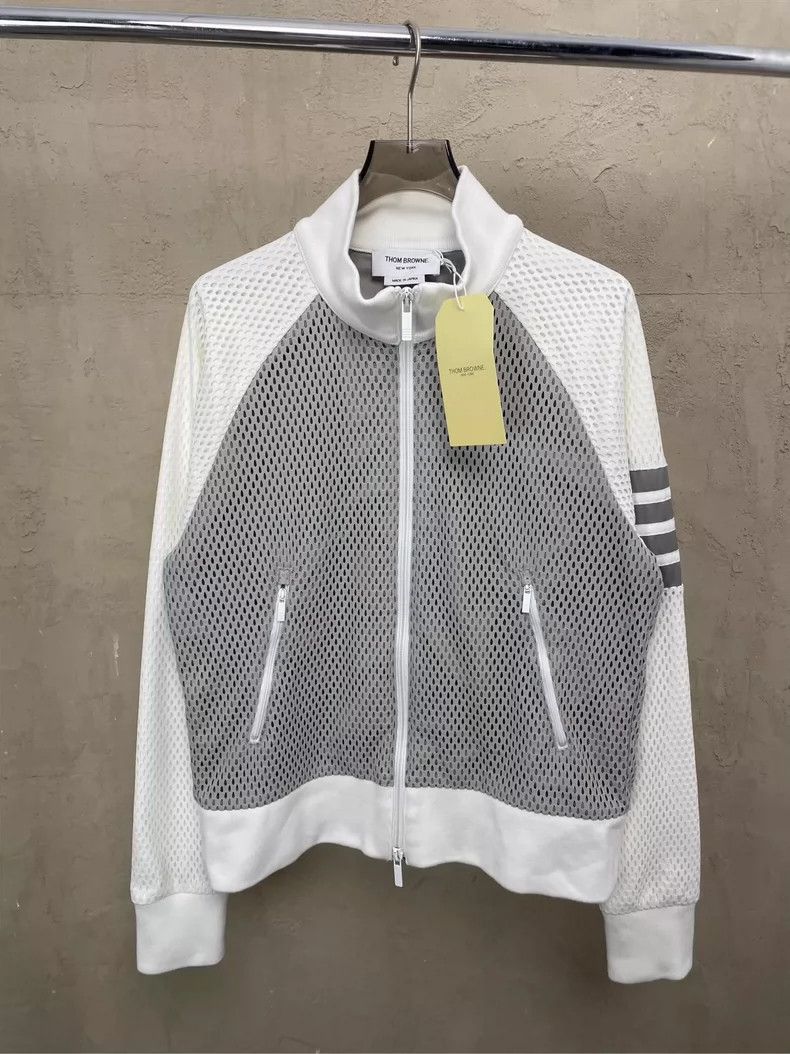 Thom Browne Thom Browne size1 Gray and white mesh zipper jacket Size US S / EU 44-46 / 1 - 1 Thumbnail