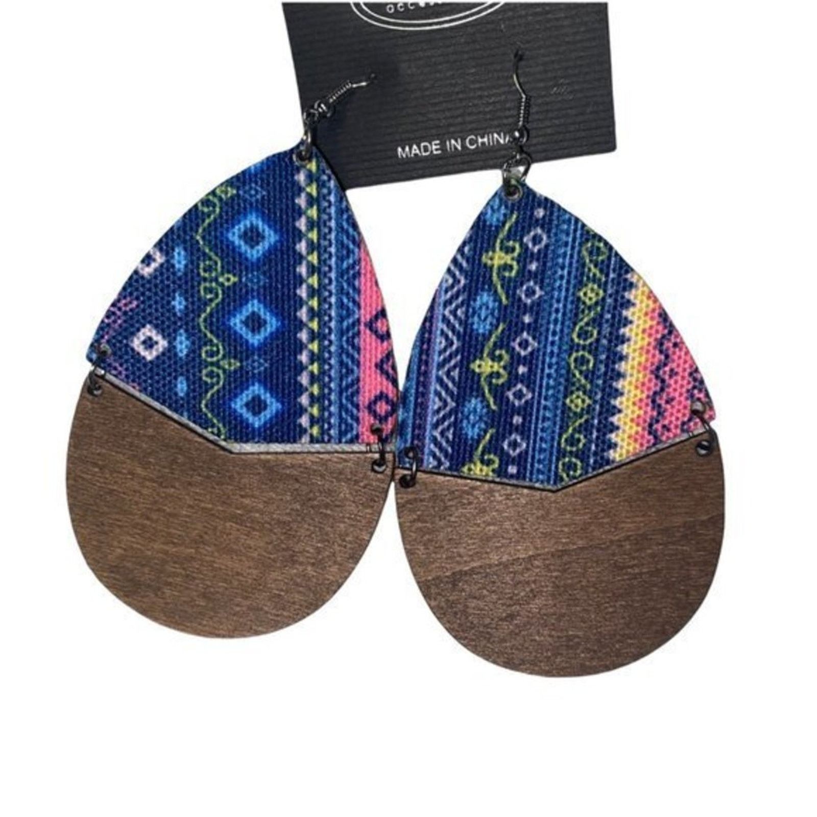 Other NWT Wooden Fabric Covered Boho Aztec Dangle Earrings Blue Size ONE SIZE - 2 Thumbnail