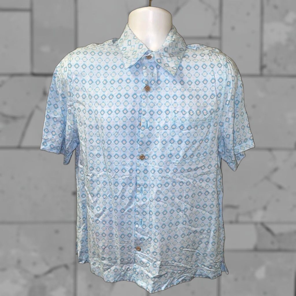 Nat Nast Nat Nast Mens Light Blue Rayon Short Sleeve Button-Up Shirt M Regular Size M Geometric Pattern Casual Collar Button-Up Shirt Mens Size US M / EU 48-50 / 2 - 1 Thumbnail
