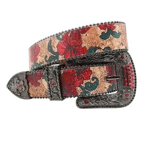 Japanese Brand Belts Flower Wide Buckle Faux Leather Belt Size ONE SIZE - 2 Thumbnail