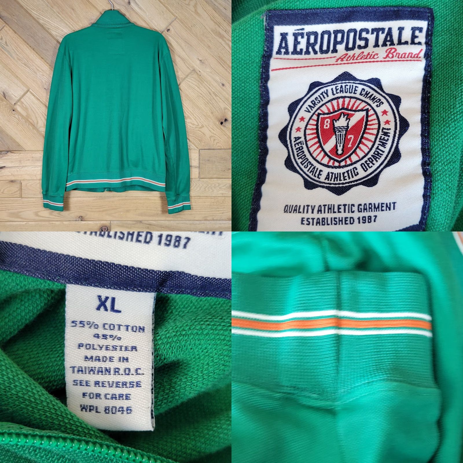 Vintage VINTAGE Aéropostale Track Jacket Mens XL Full Zip Green Sleeve Stripes Running & Jogging 100% Polyester Jacket Size US XL / EU 56 / 4 - 8 Thumbnail