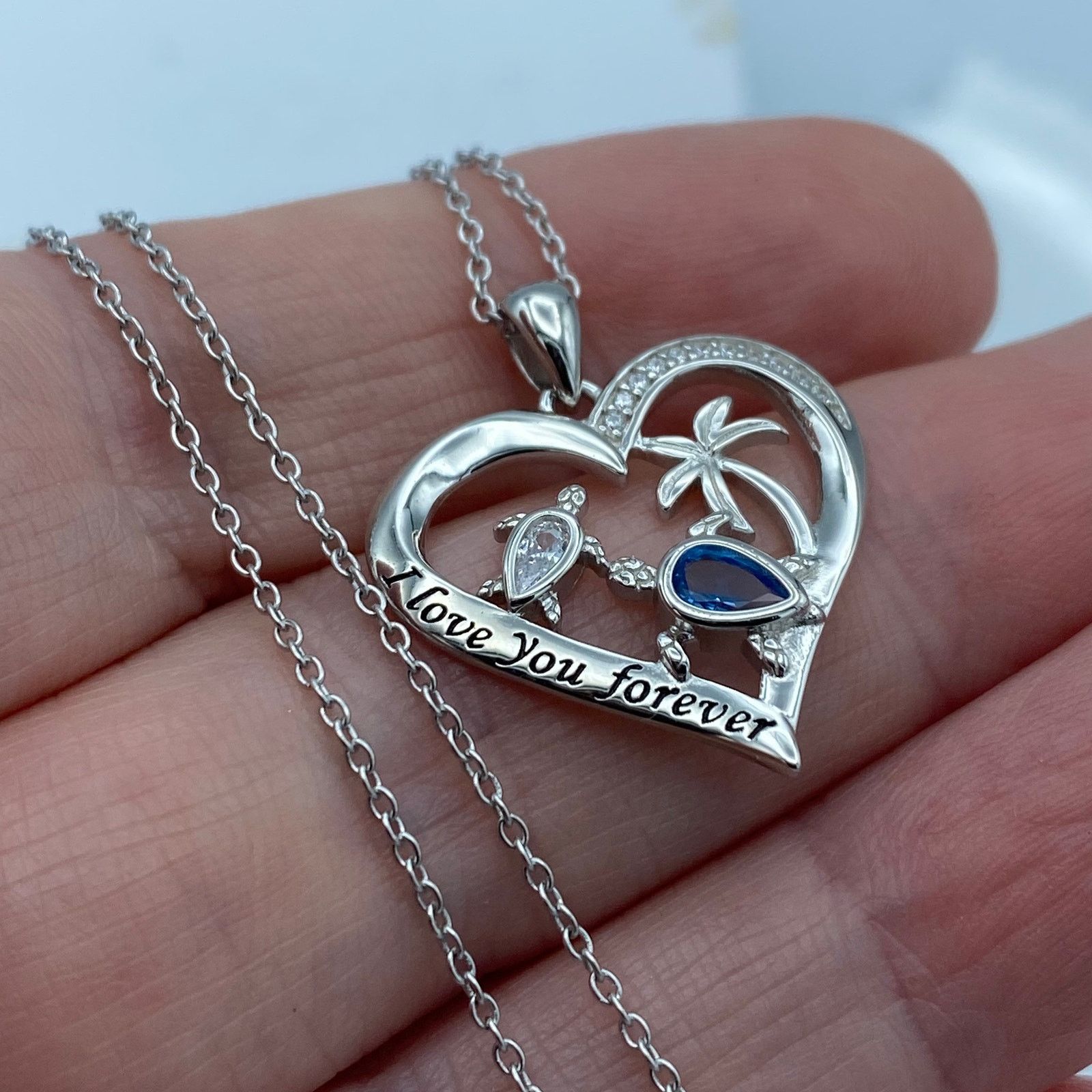 The Unbranded Brand I Love You Forever Sea Turtle Sterling Silver Cz Necklace Size ONE SIZE - 1 Thumbnail