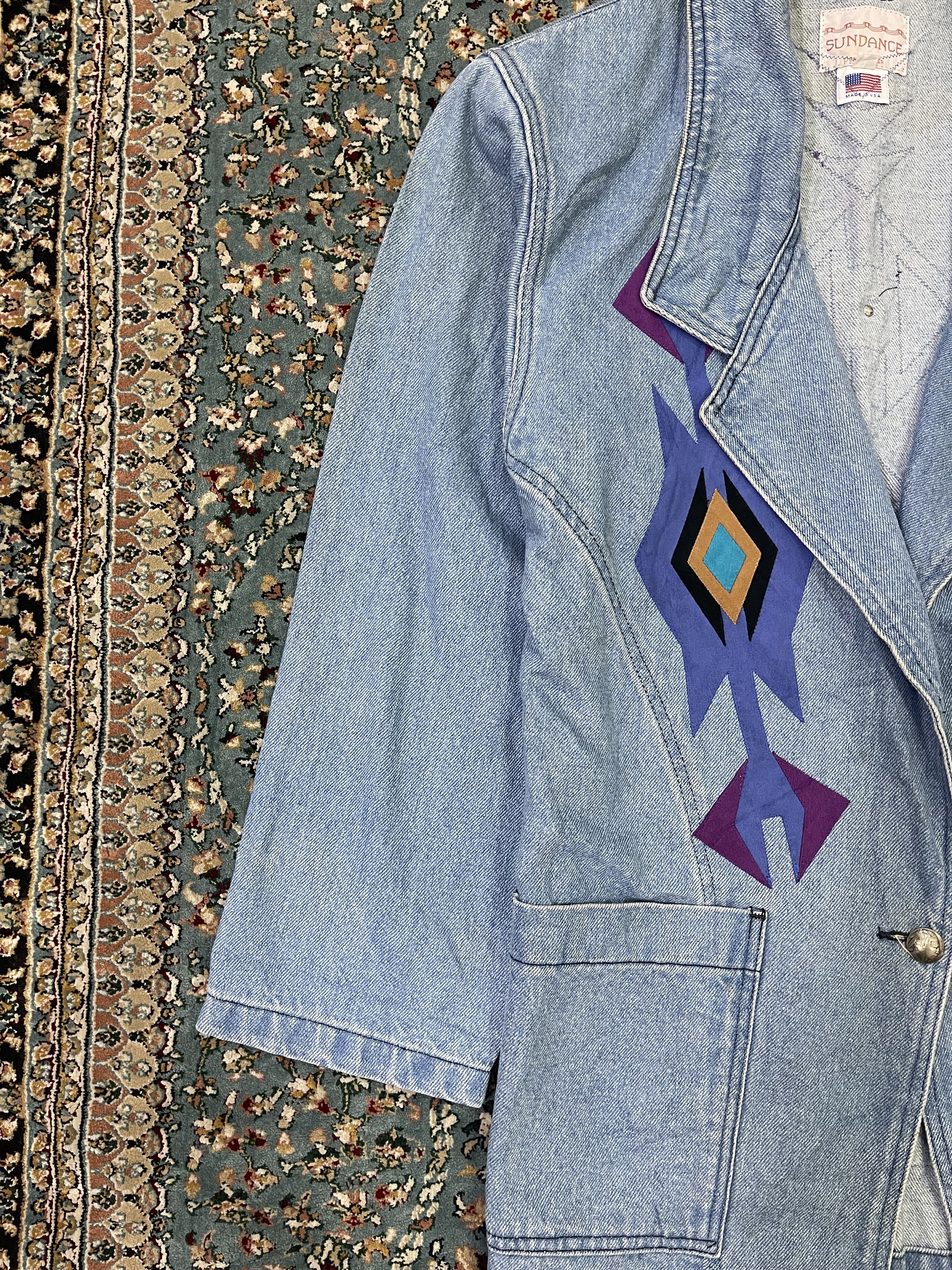 Native × Vintage Vintage 90s Native Navajo Denim Jacket Size US L / EU 52-54 / 3 - 4 Thumbnail