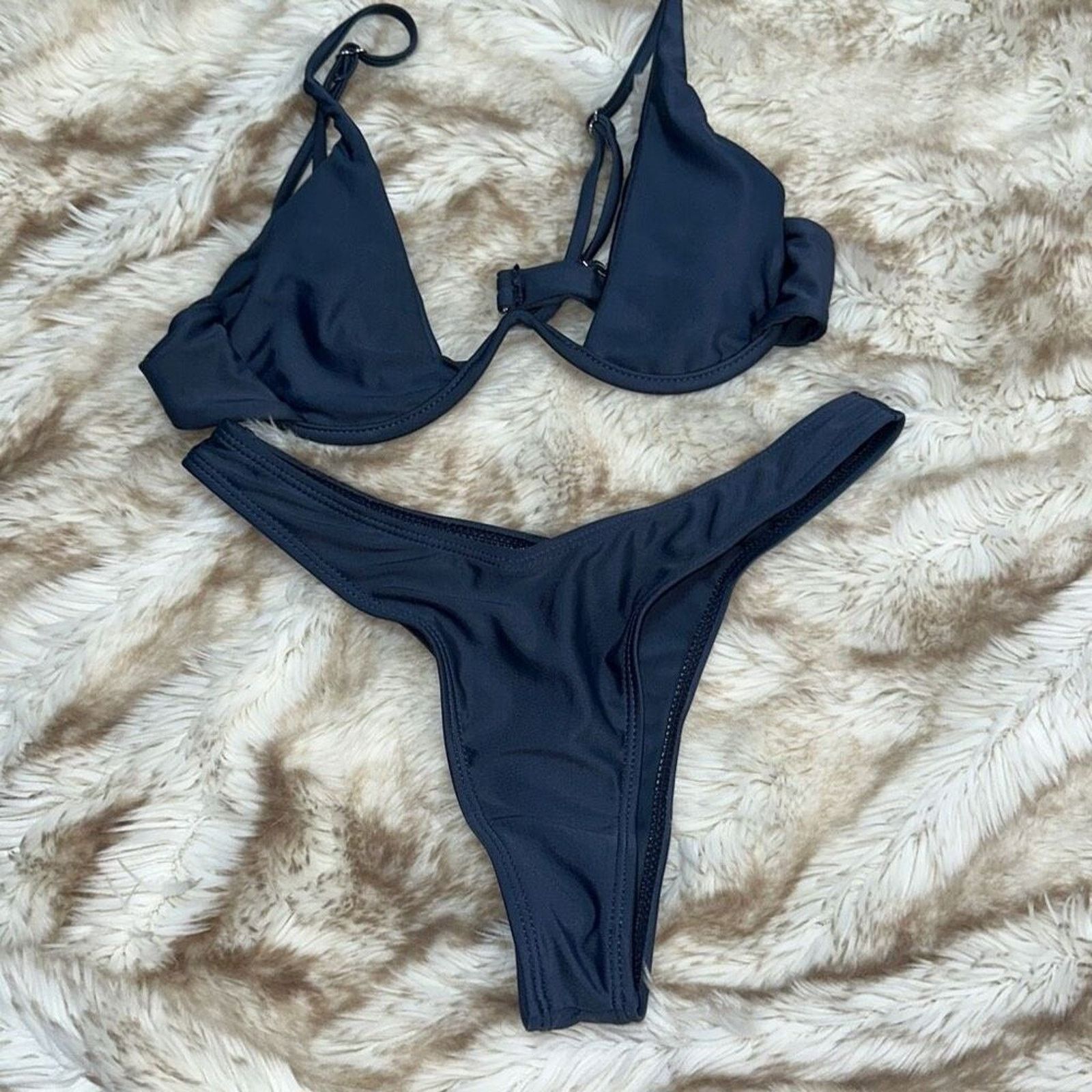 Other Dark Denim Blue Underwire Bikini Top and Bottoms Set | Sz S Size S / US 4 / IT 40 - 2 Thumbnail
