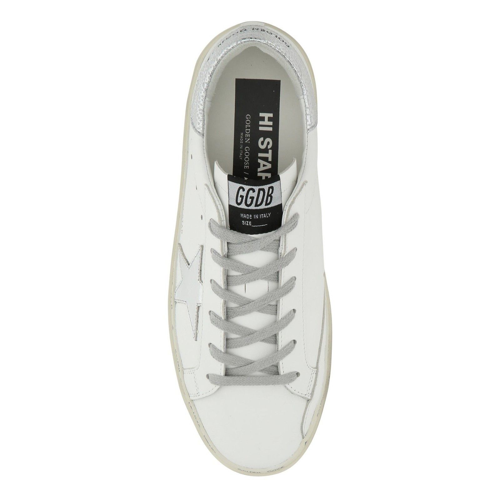 GOLDEN GOOSE Hi Star White Silver Leather Sneakers New & Aut
