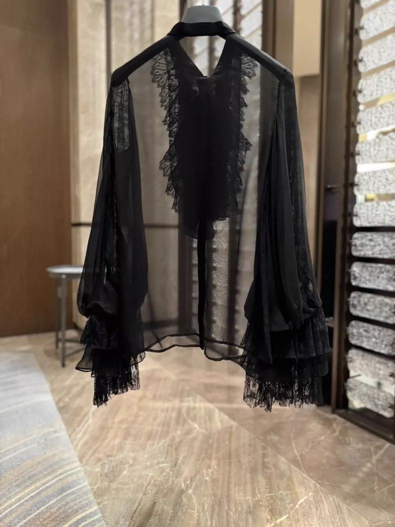 Saint Laurent Paris Saint Laurent Paris Saint Laurent Sheer Black Frill Blouse Size M / US 6-8 / IT 42-44 - 3 Thumbnail