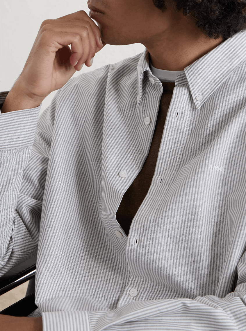 A.P.C. A.P.C. Greg Oxford Button Down Shirt - Gray Grey Size US XS / EU 42 / 0 - 4 Thumbnail