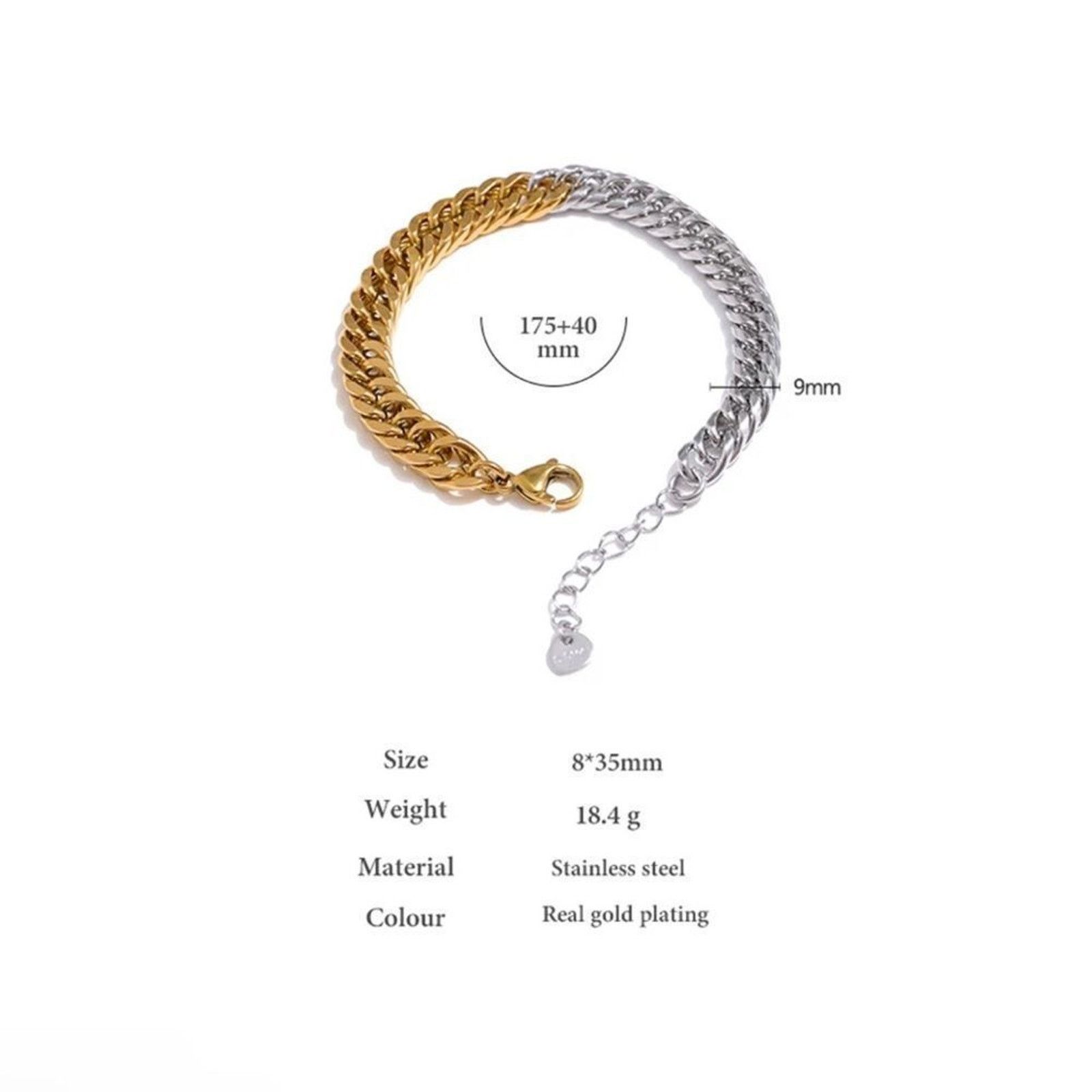 Other 18K Gold Plated Two Toned Chain Bracelet 7”+1” extension Size ONE SIZE - 3 Thumbnail