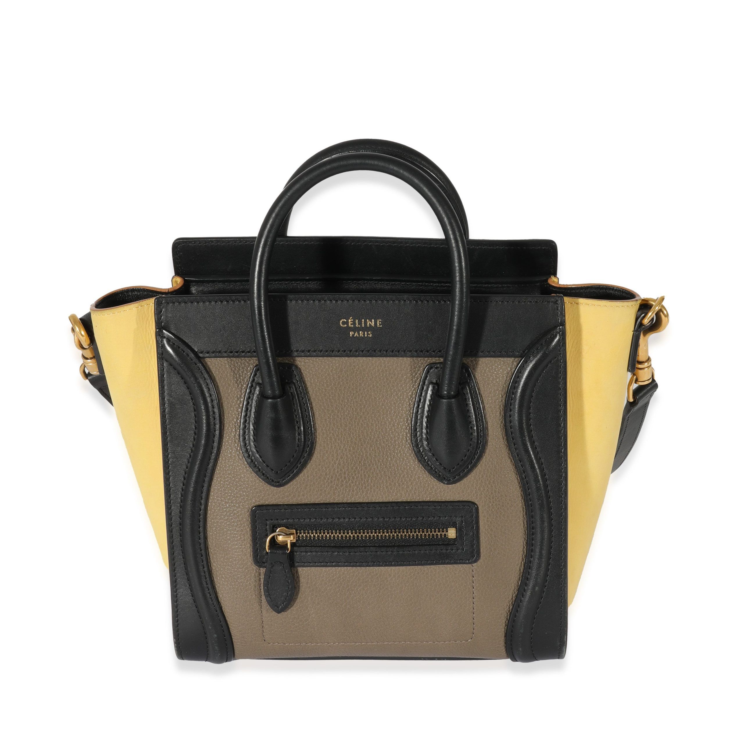 image of Celine Tricolor Leather Nano Luggage Tote in Black, Women's