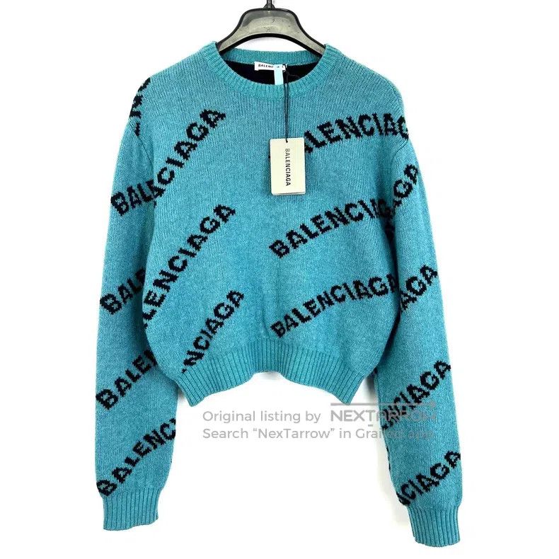 Balenciaga Balenciaga Lake green full print barrage logo round-neck w Size XS / US 0-2 / IT 36-38 - 4 Thumbnail