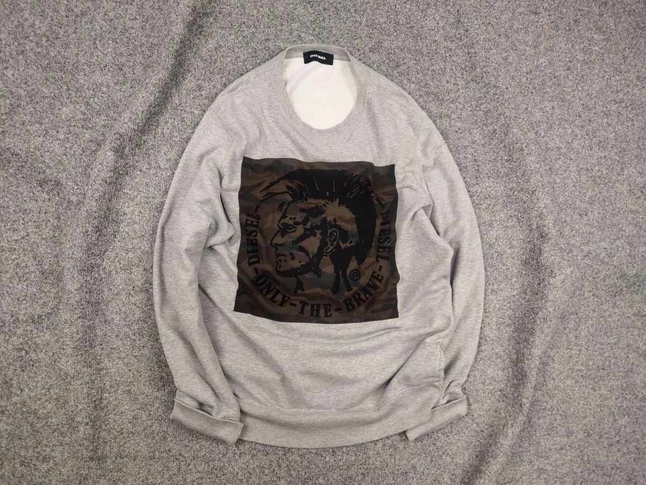Diesel Classic Logo Camo Gray Crew Chek Sweatshirt Y2K Style