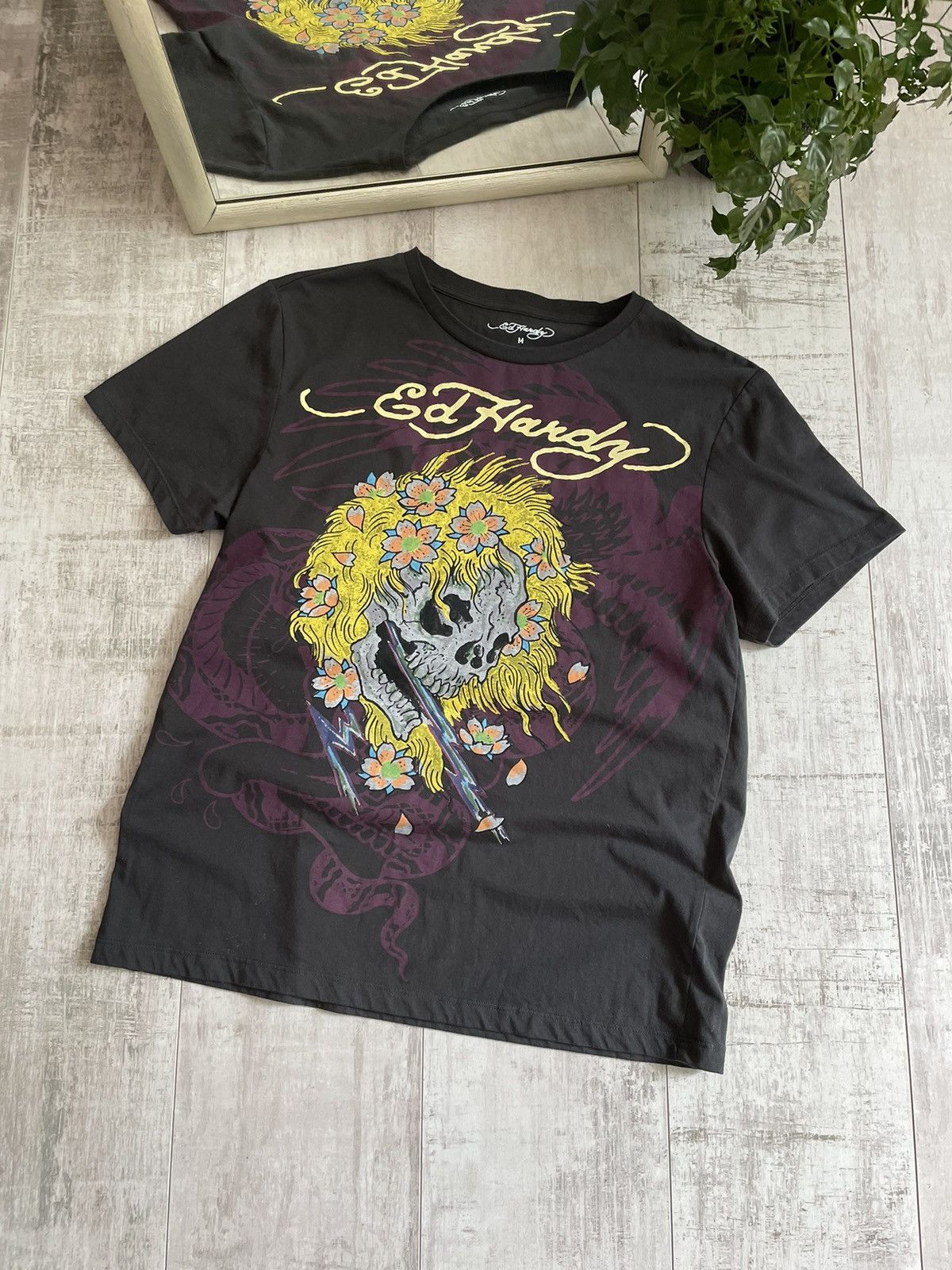 Ed Hardy Vintage Ed Hardy Skull Flowers T-Shirt Y2K Dark Grey Size US M / EU 48-50 / 2 - 1 Thumbnail