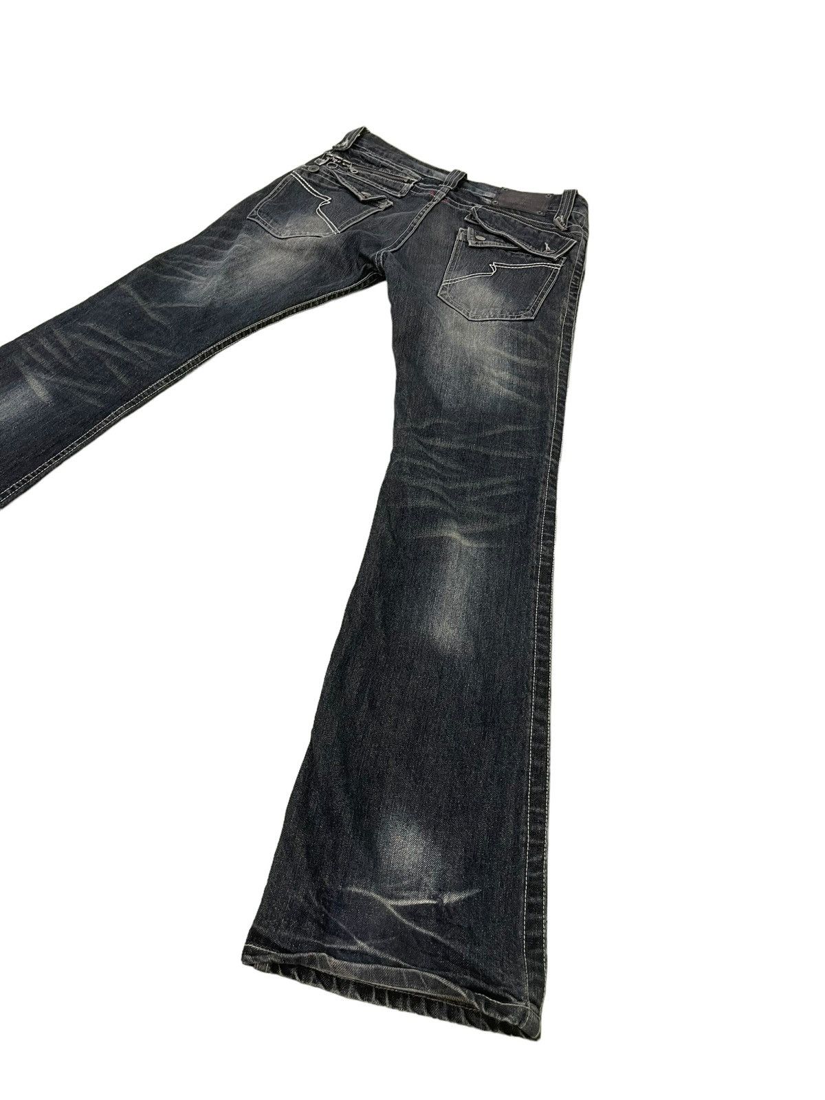 Japanese Brand Flare Jeans Semantic Design Faded Distress Boot Cut 8🟦8 Size US 31 - 14 Thumbnail