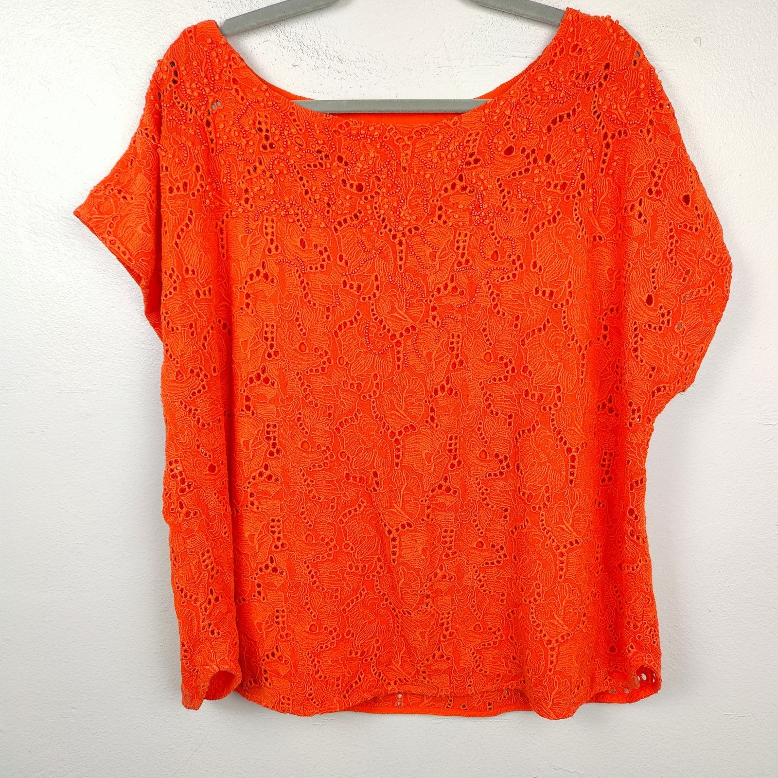 Anthropologie Anthropologie Maeve Karine Beaded Lace Top Womens 14 Orange Size XL / US 12-14 / IT 48-50 - 1 Thumbnail