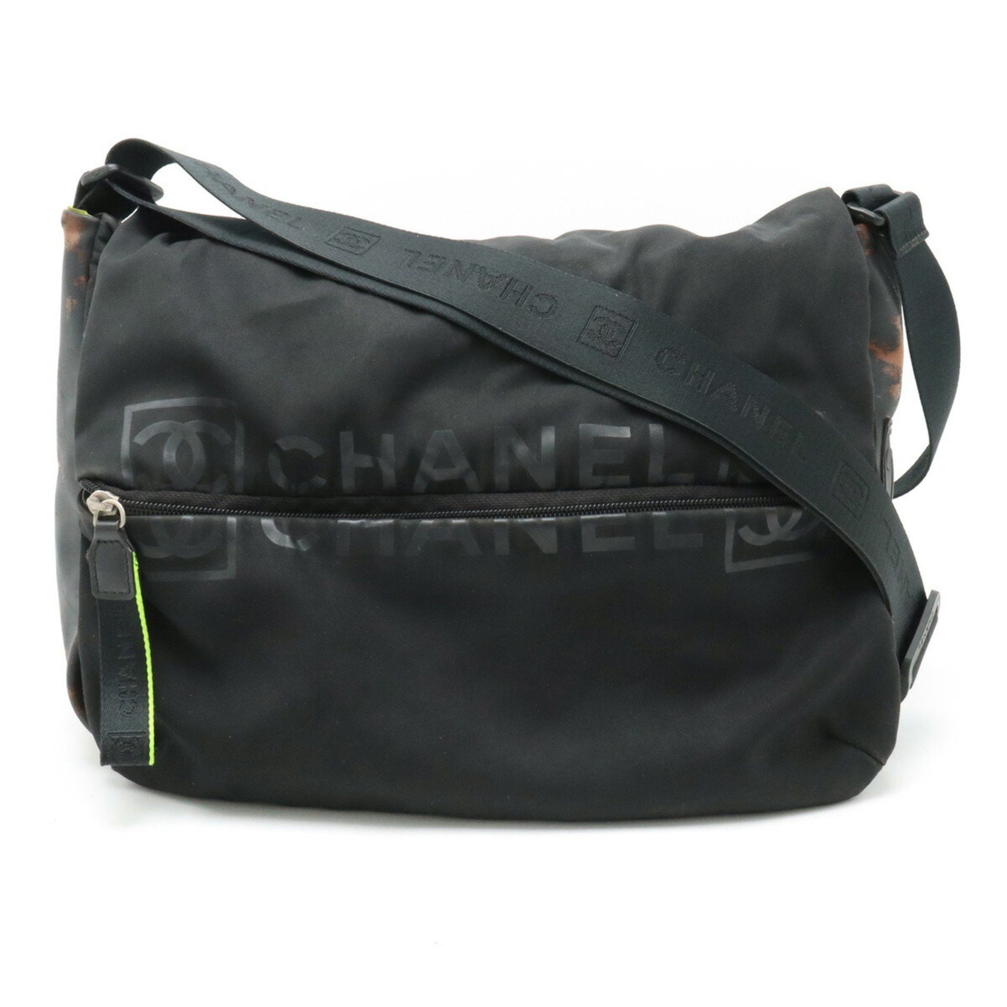 image of Chanel Sport Line Coco Mark Shoulder Bag Nylon Rubber Black Neon Yellow A26709, Women's