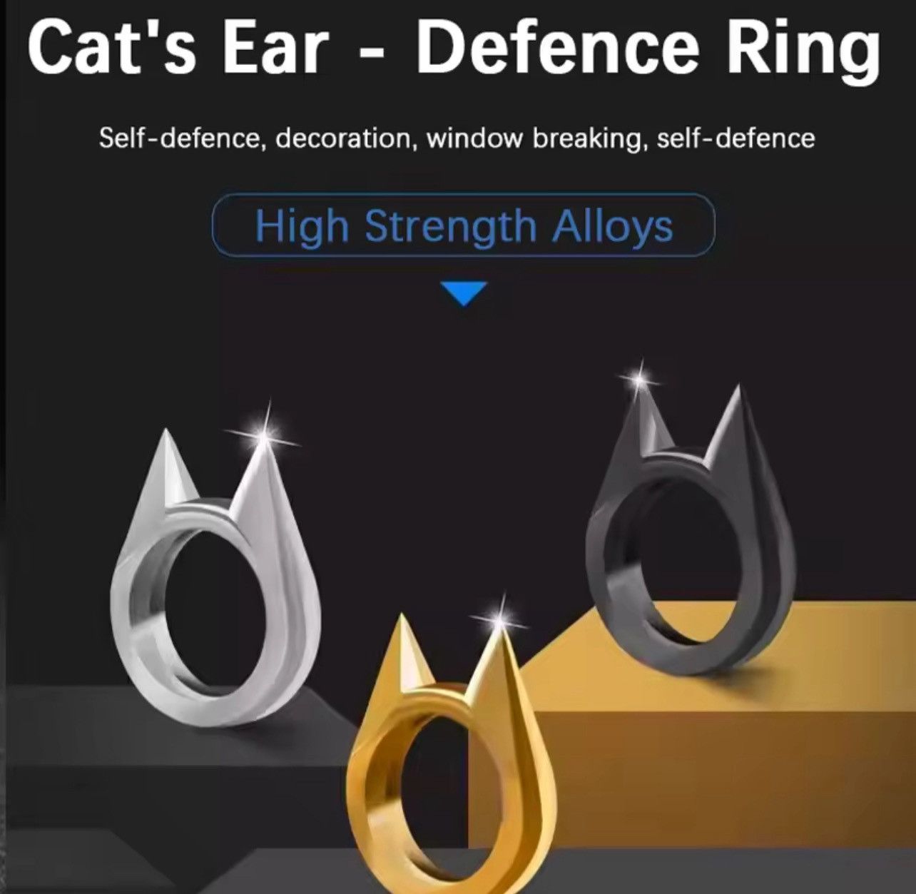 Other Cat Ear Rings Gold Black Silver Color Punk Gothic Size ONE SIZE - 1 Thumbnail