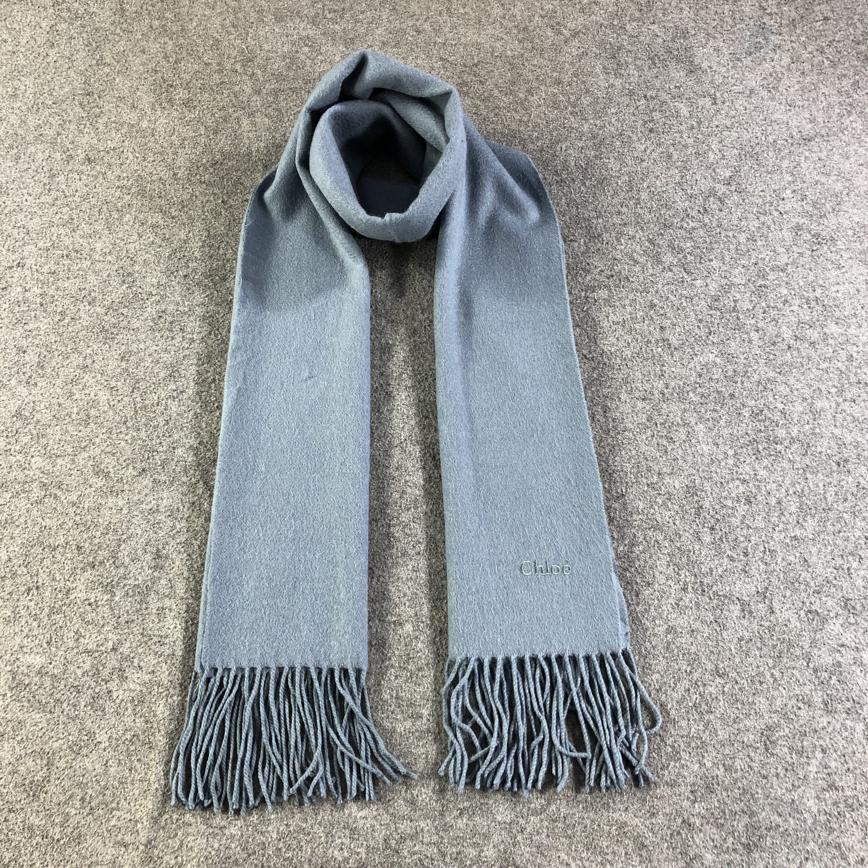 Vintage Chloe Plain Blue Cashmere Scarf Muffler V1360 Size ONE SIZE - 1 Thumbnail