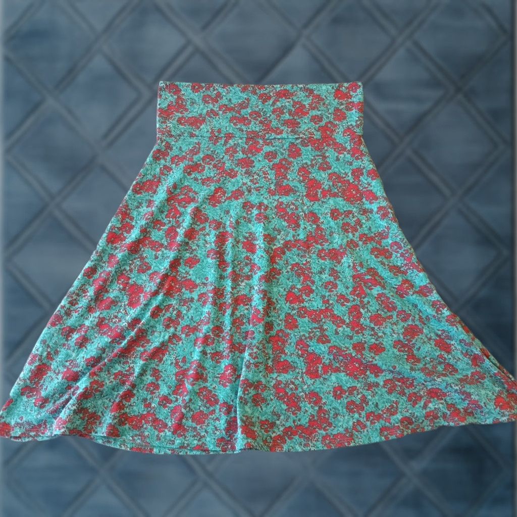 Vintage LuLaRoe Skirt Knee Length A-Line Geometric Blue S KS, Blue, Polyester Spandex, Stretch, Regular, Women, LuLaRoe Skirt Size 28" / US 6 / IT 42 - 1 Thumbnail
