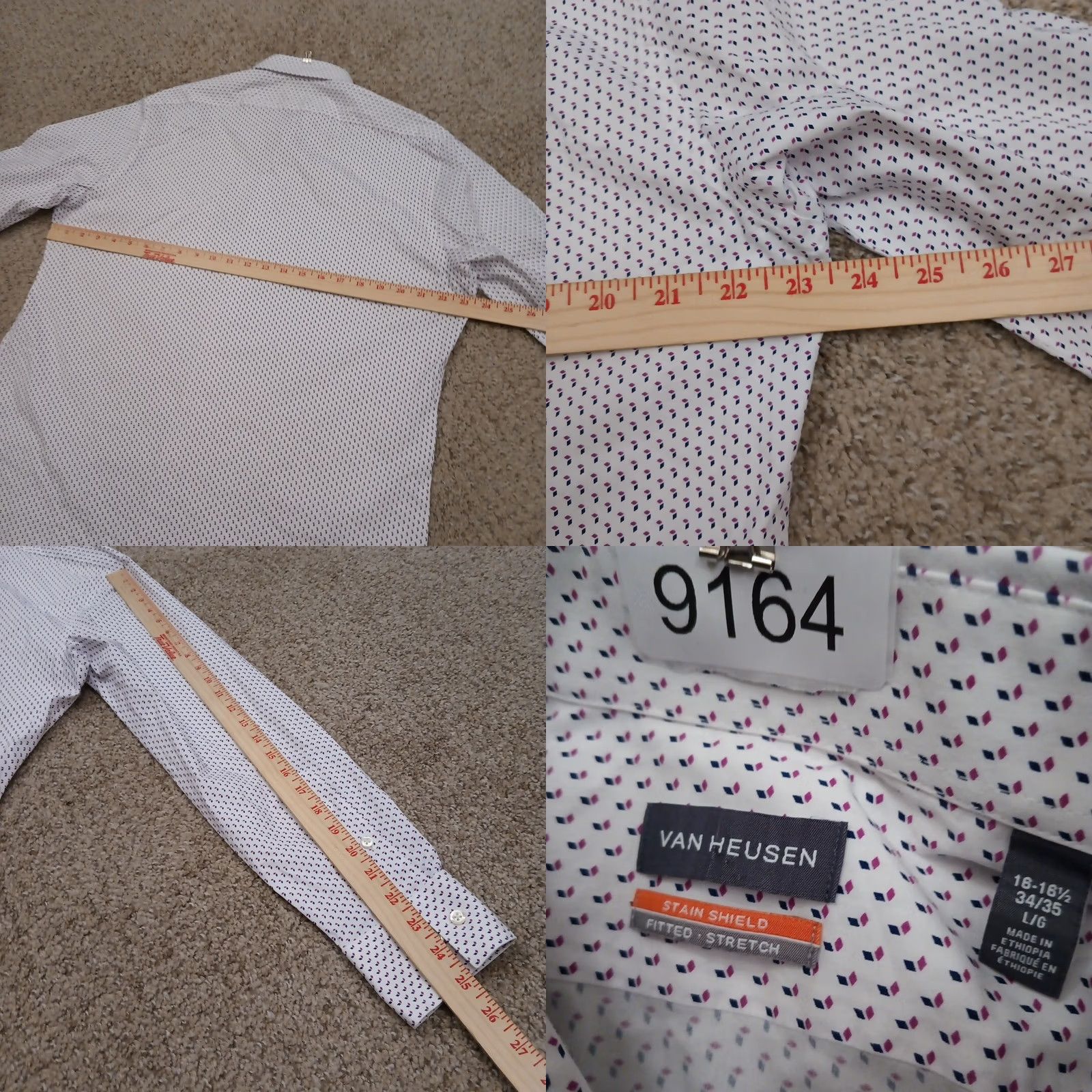 Van Heusen Van Heusen Shirt Mens Large White Pink Geometric Long Sleeve Button Up Fitted Size US L / EU 52-54 / 3 - 8 Thumbnail