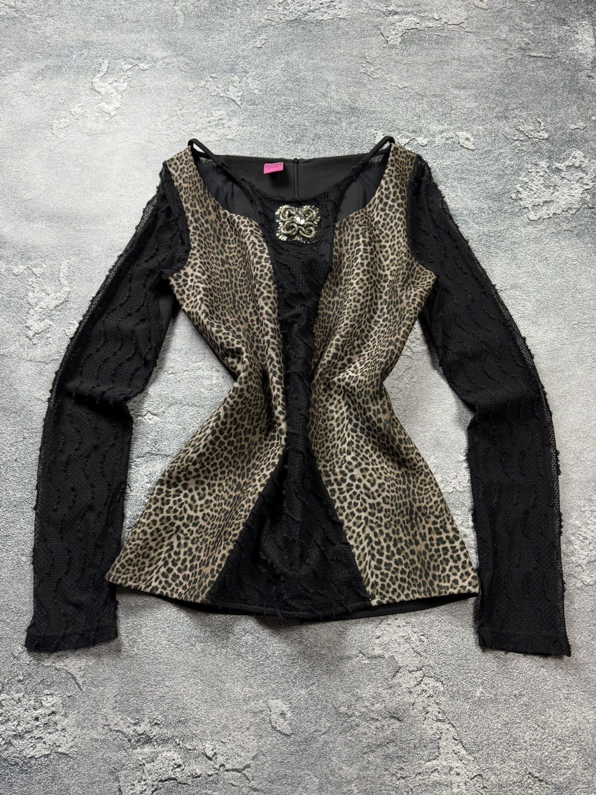 Jean Paul Gaultier Save The Queen Metal Logo Layer Lace Leopard Panel Mesh Top Size M / US 6-8 / IT 42-44 - 1 Thumbnail