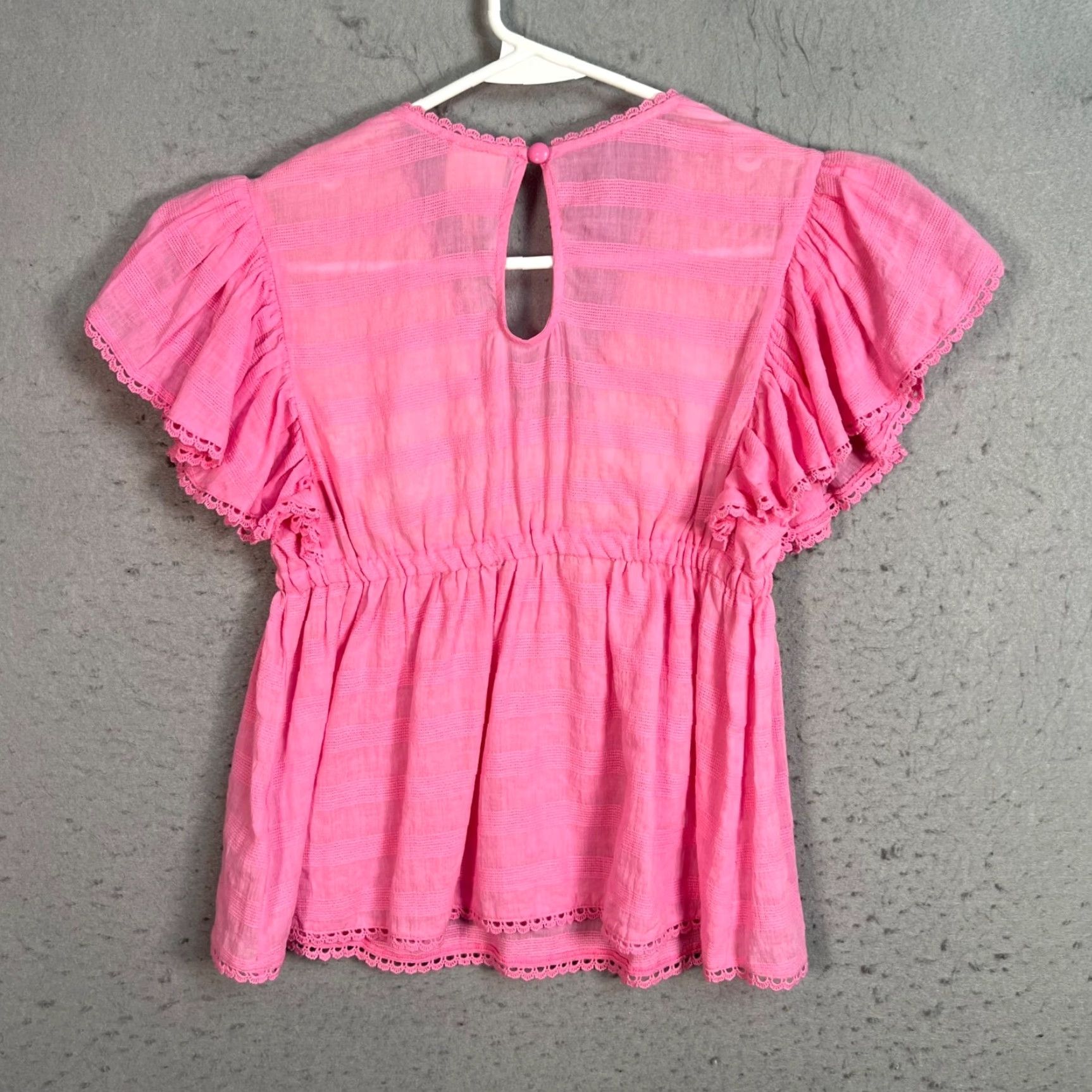 Pinko Plenty by Tracy Reese Womens XS Pink Embroidered Ruffle Sleeve Cotton Top Blouse Size XS / US 0-2 / IT 36-38 - 2 Thumbnail