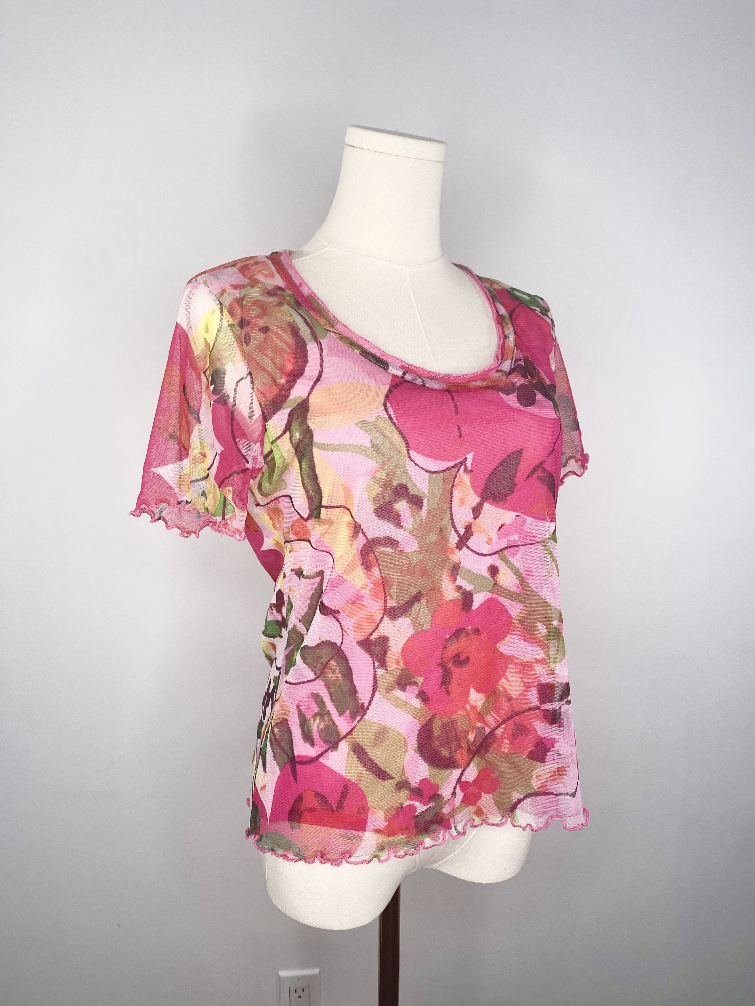 Other Pink Floral Mesh Shirt - Peruggi Italian Designer Vintage Size S / US 4 / IT 40 - 8 Thumbnail
