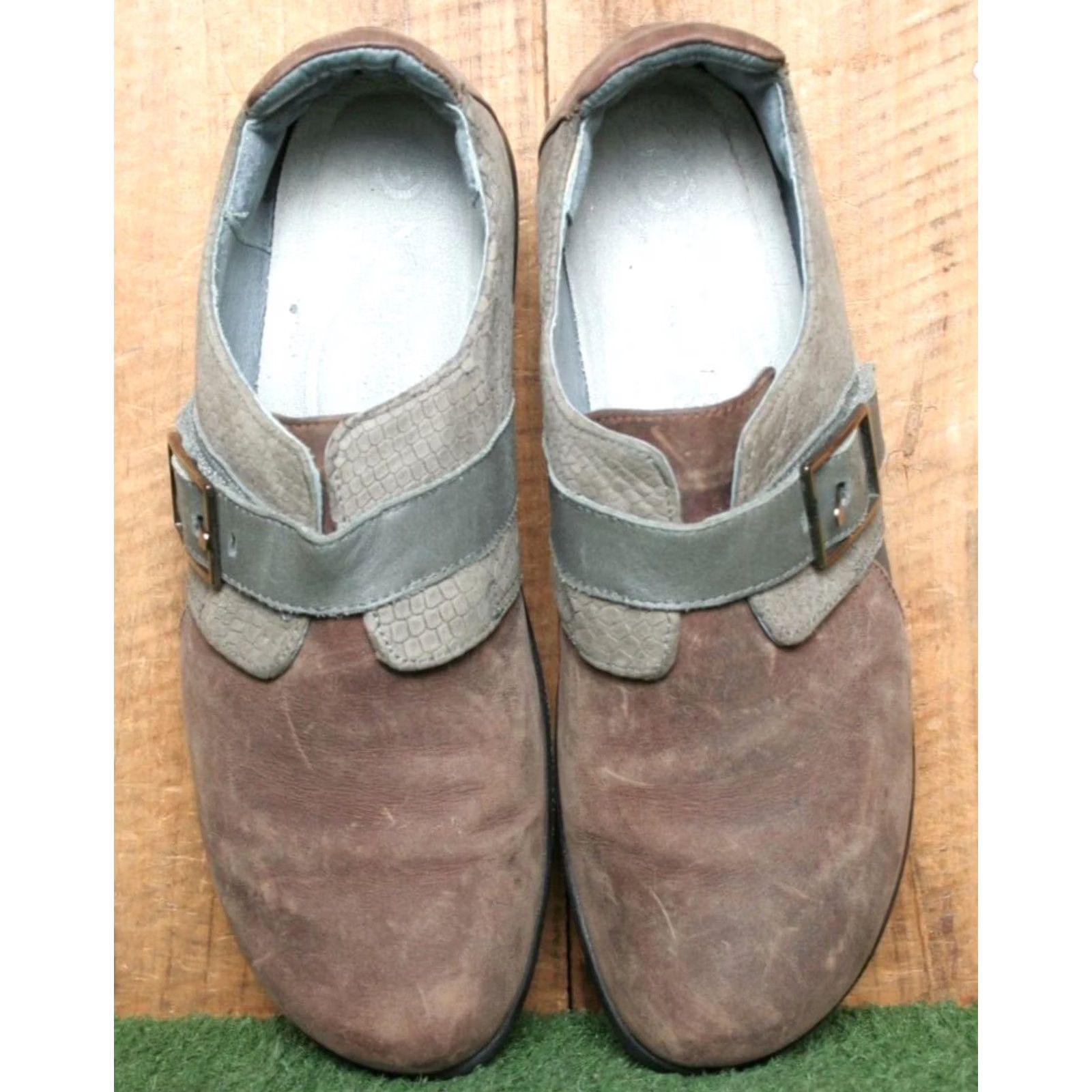 Vintage NAOT Tane Brown/Pewter/Gray Snake Print Leather Monk Strap Loafer EU 40 US 9 Women Size US 9 / IT 39 - 4 Thumbnail