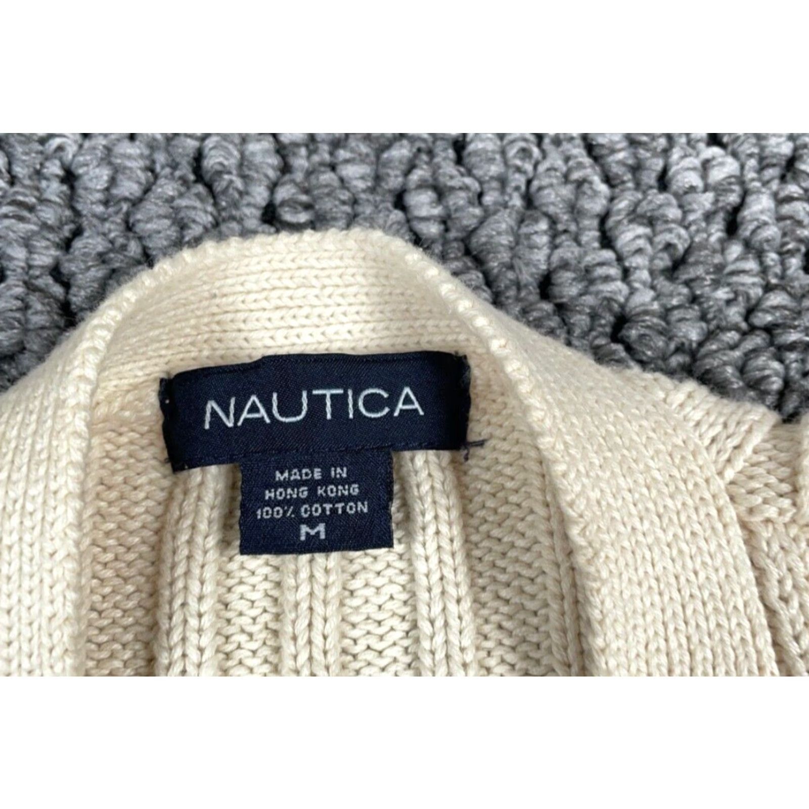 Nautica Nautica Tennis Style Sweater Vest Adult Medium Beige Blue Cable Knit Button Up Vest Womens/Mens? Size US M / EU 48-50 / 2 - 3 Thumbnail