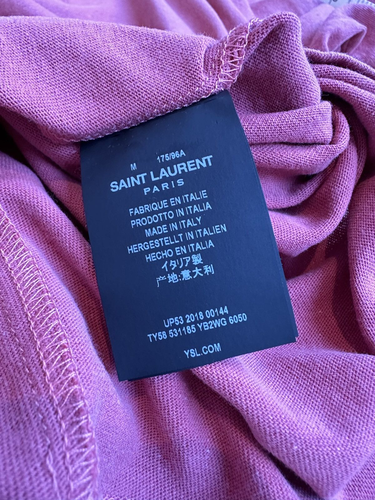 Saint Laurent Paris $550 Saint Laurent Rive Gauche logo t shirt pink salmon Size US M / EU 48-50 / 2 - 10 Thumbnail