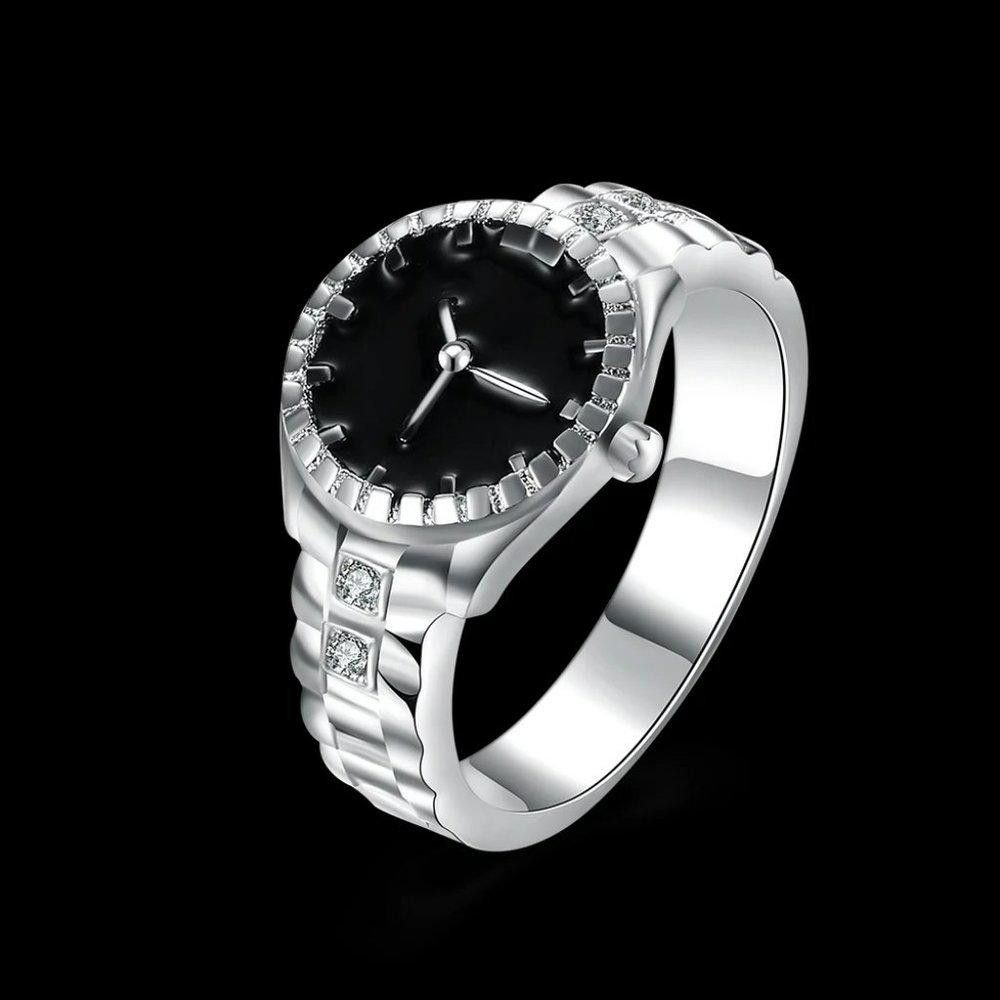 Designer 925 Sterling Silver Analog Watch Shaped Clock Ring - Size 7 Size ONE SIZE - 6 Thumbnail