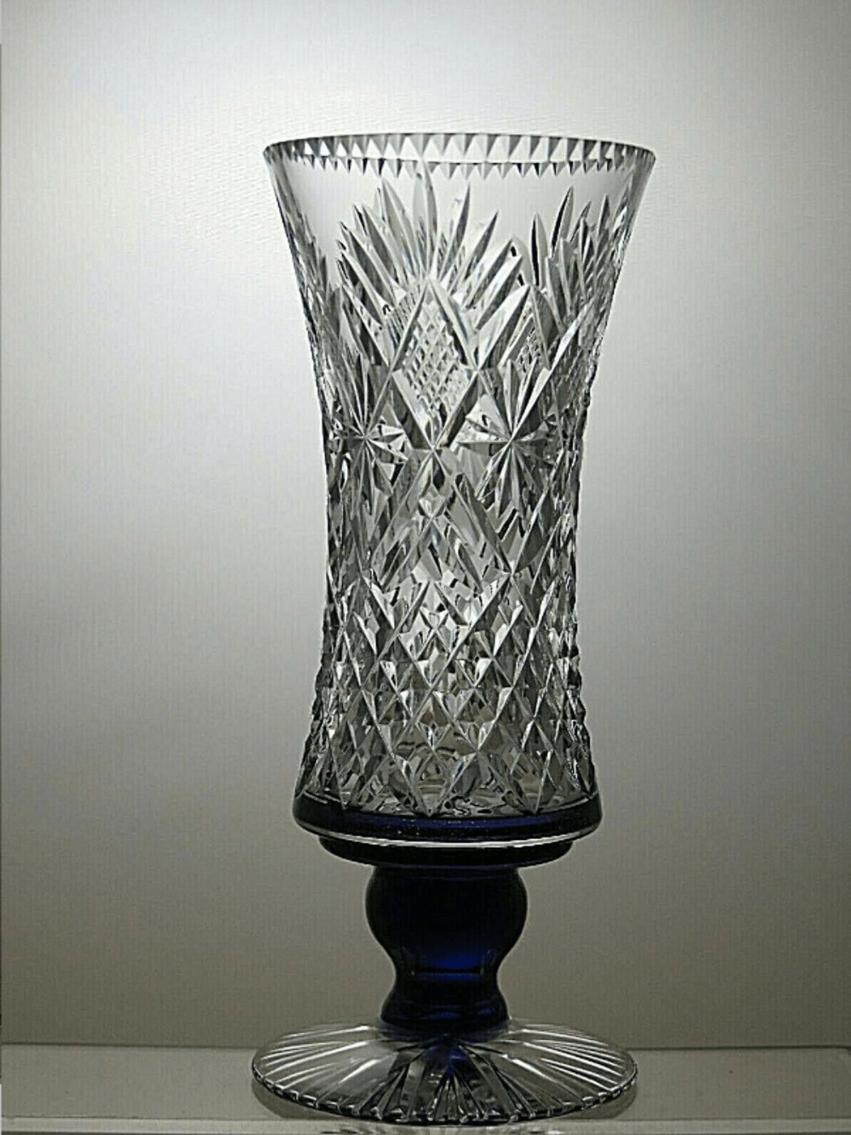 Poeme Bohemien Vintage Rare Crystal Cobalt Blue Stem Glass Vase 8 1/2" Size ONE SIZE - 1 Thumbnail