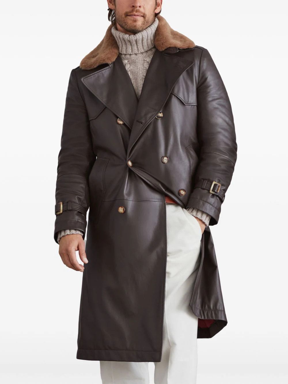 Brunello Cucinelli o1w1db10226 Padded Leather Jacket in Dark Brown Size US XL / EU 56 / 4 - 2 Thumbnail