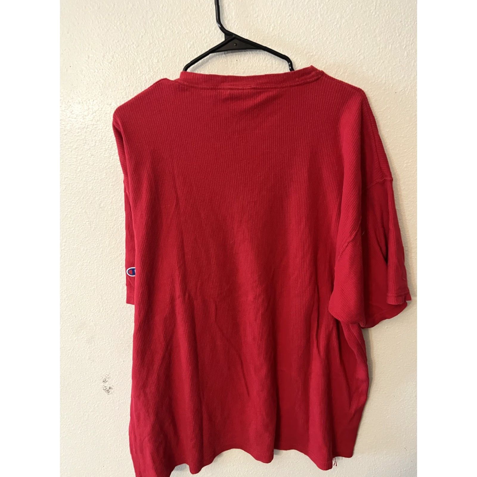 Champion VINTAGE Champion Mens T-Shirt Ribbed Knit Short Sleeve Crew Neck Red XL 90s Size US XL / EU 56 / 4 - 2 Thumbnail
