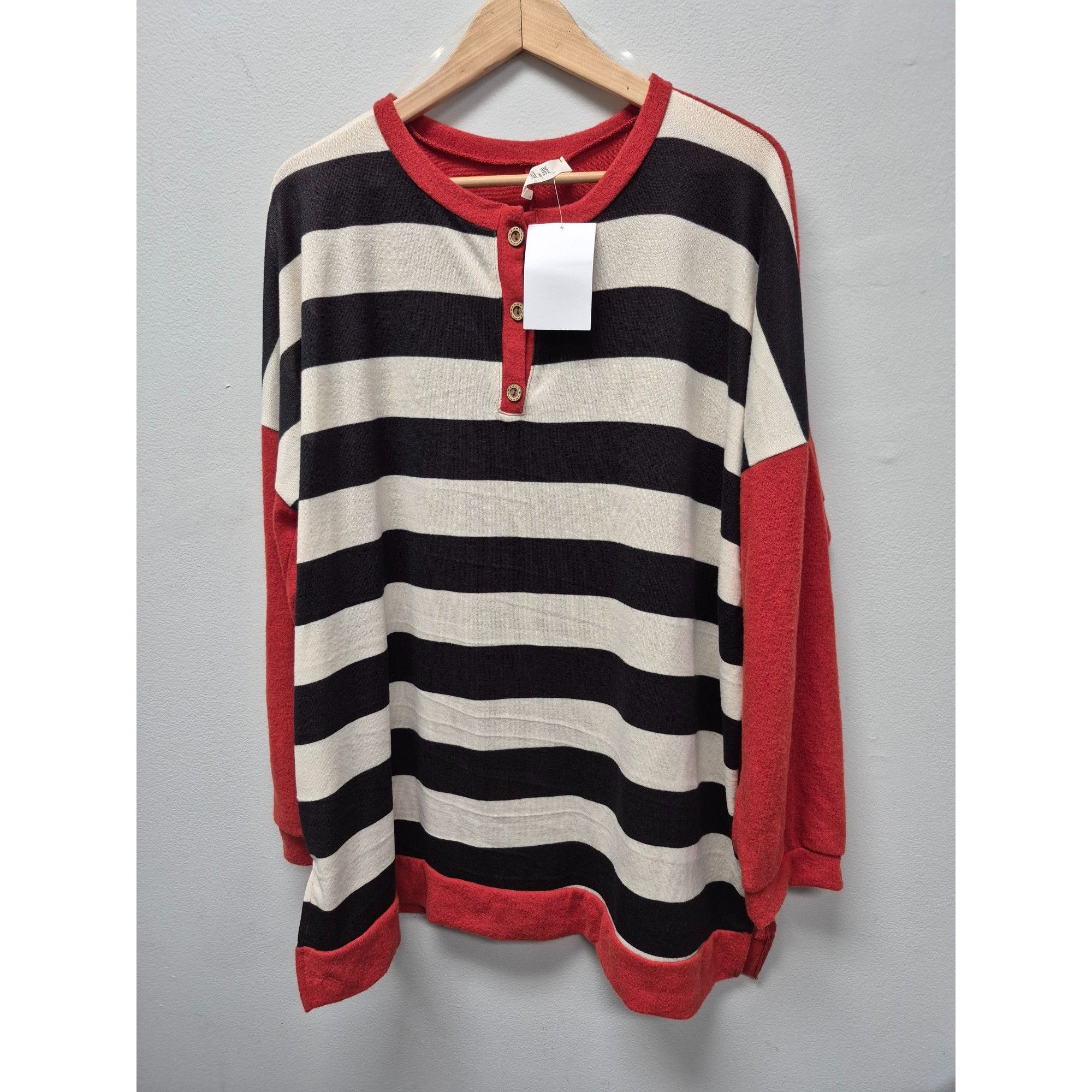 Other Jade By Jane Striped Long Sleeve Tunic Top 1XL Red & Black W Size XL / US 12-14 / IT 48-50 - 2 Thumbnail