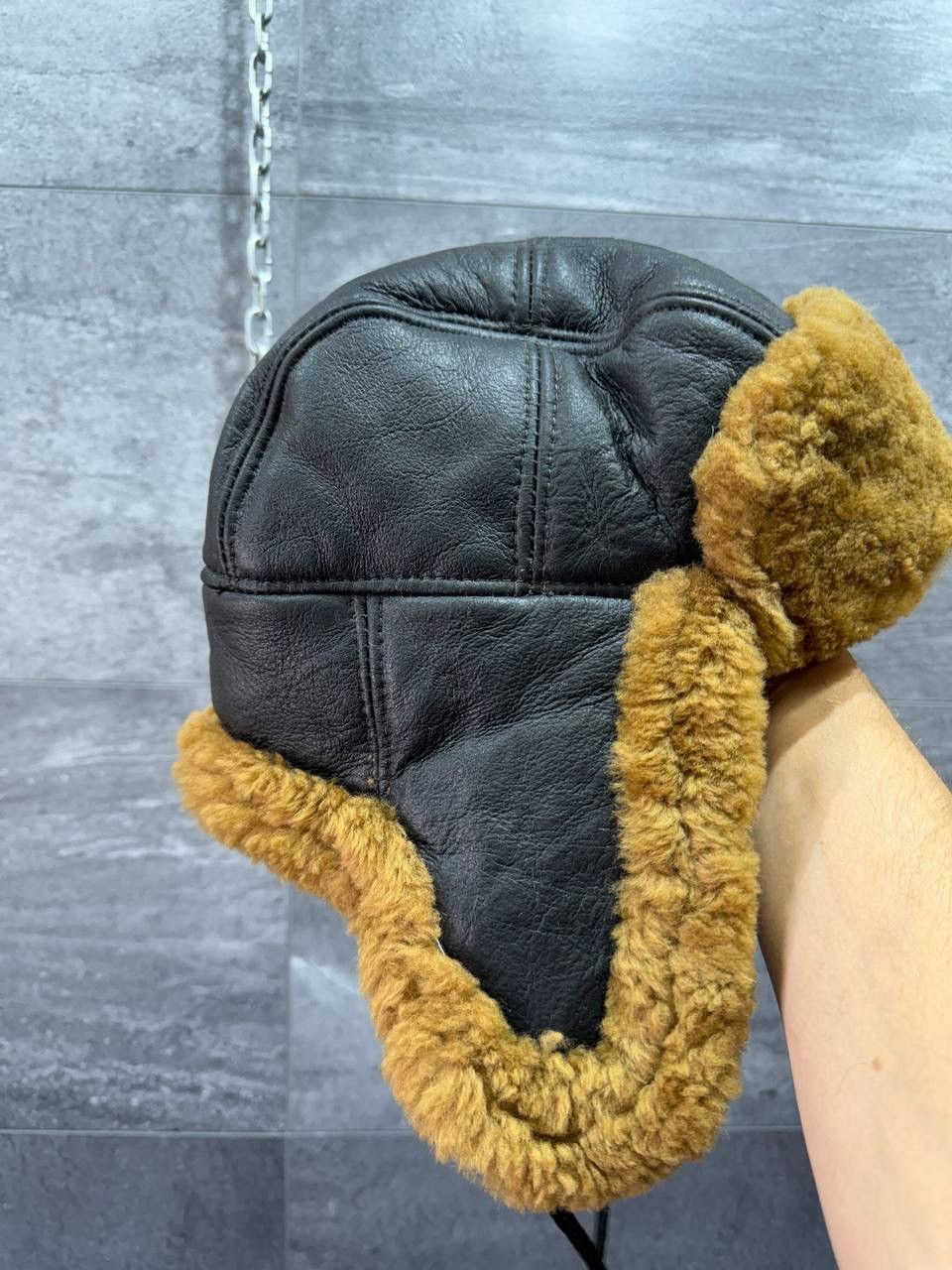 Vintage Men B3 Brown Hat Aviator Sheepskin Flying Trapper Hat Size 32 - 3 Thumbnail