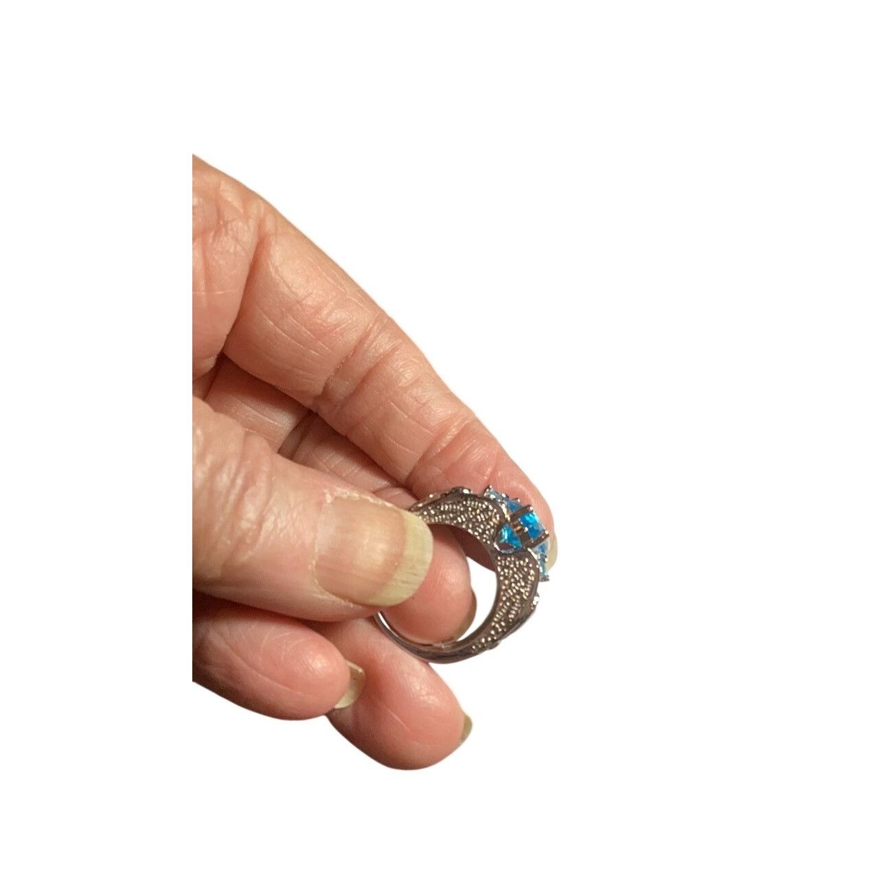 Other Blue Topaz Heart .925 Silver Ring Intricate Filigree Size 9 Size ONE SIZE - 6 Thumbnail