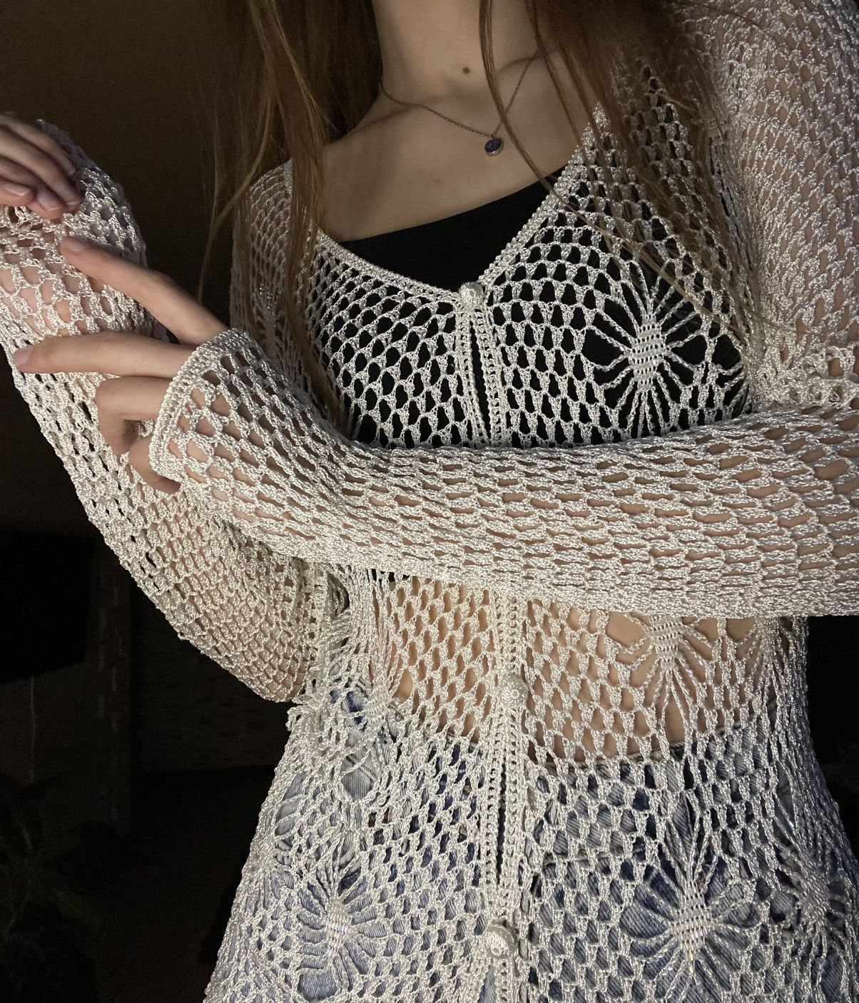 Vintage handmade cardigan with beads Size M / US 6-8 / IT 42-44 - 4 Thumbnail