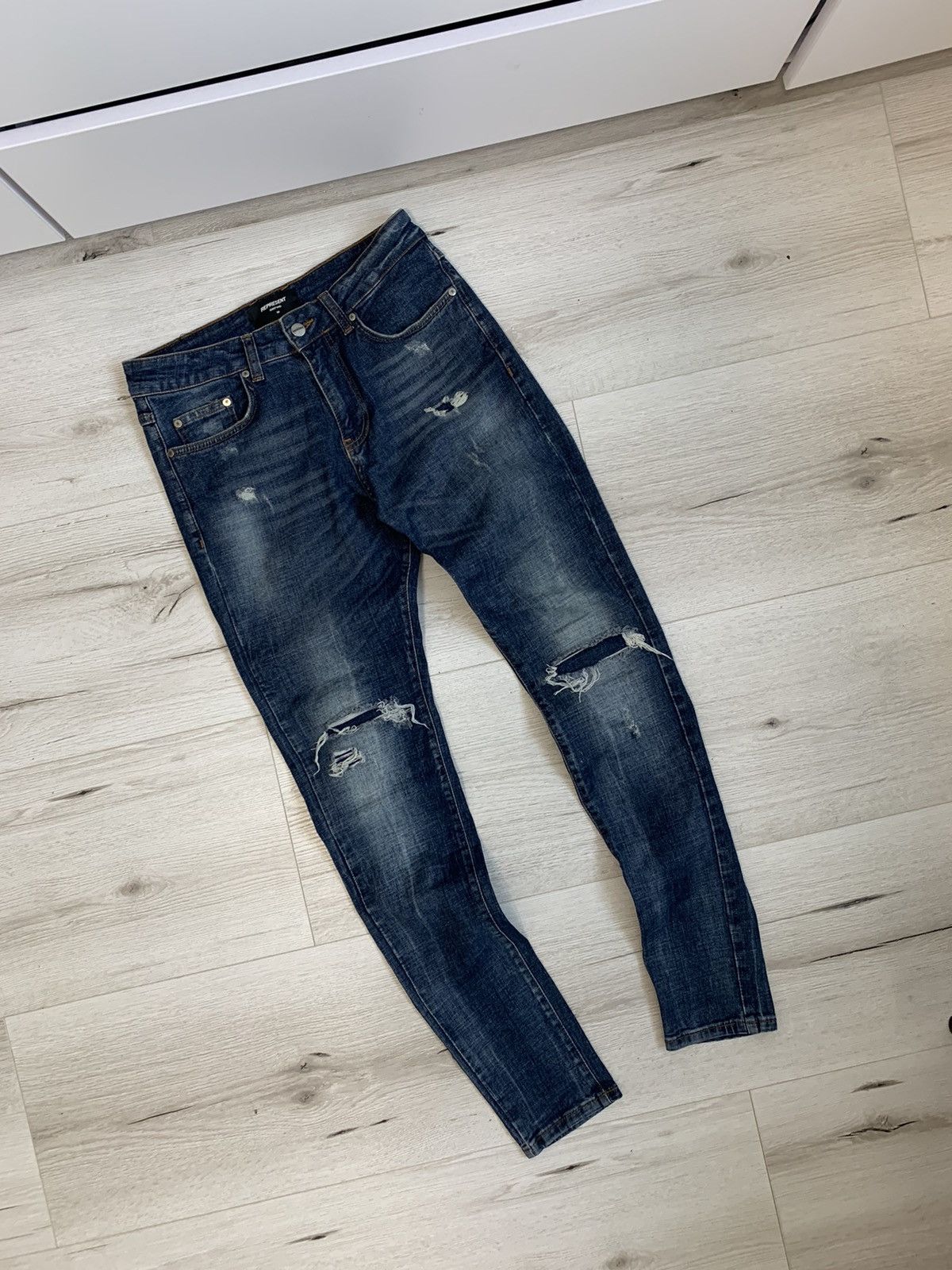 Japanese Brand × Represent Clo. Represent Co. Blue Washed Biker Denim Slim Fit Jeans Y2K Size US 30 / EU 46 - 1 Thumbnail