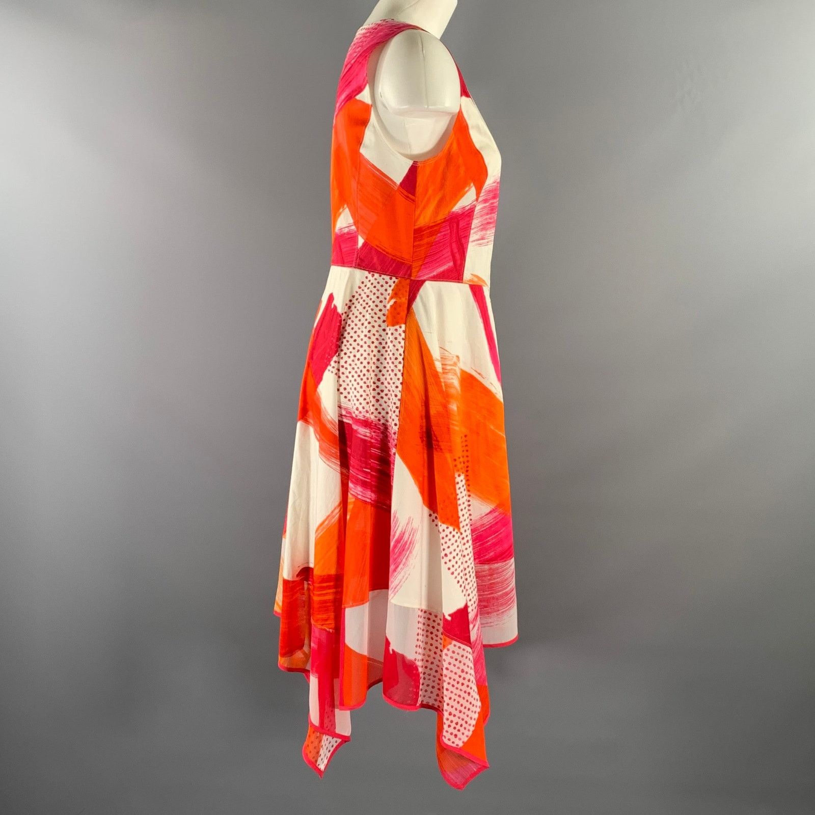 Donna Karan DONNA KARAN SS 2018 M Orange Fuchsia Geometric A-Line Dress Size M / US 6-8 / IT 42-44 - 3 Thumbnail
