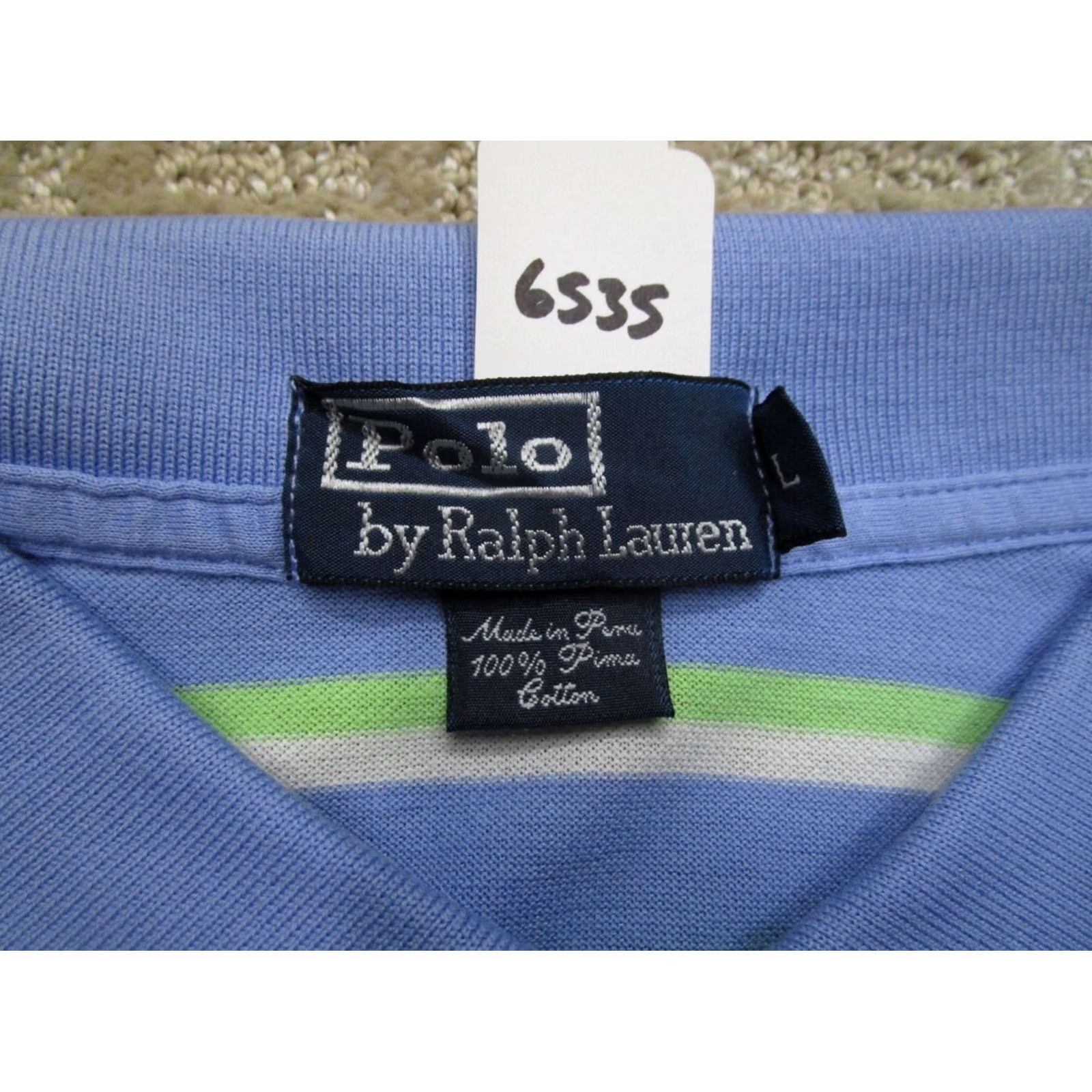 Polo Ralph Lauren Ralph Lauren Polo Shirt Men Large Blue Striped Short Sleeve Pima Cotton Pony Size US L / EU 52-54 / 3 - 7 Thumbnail