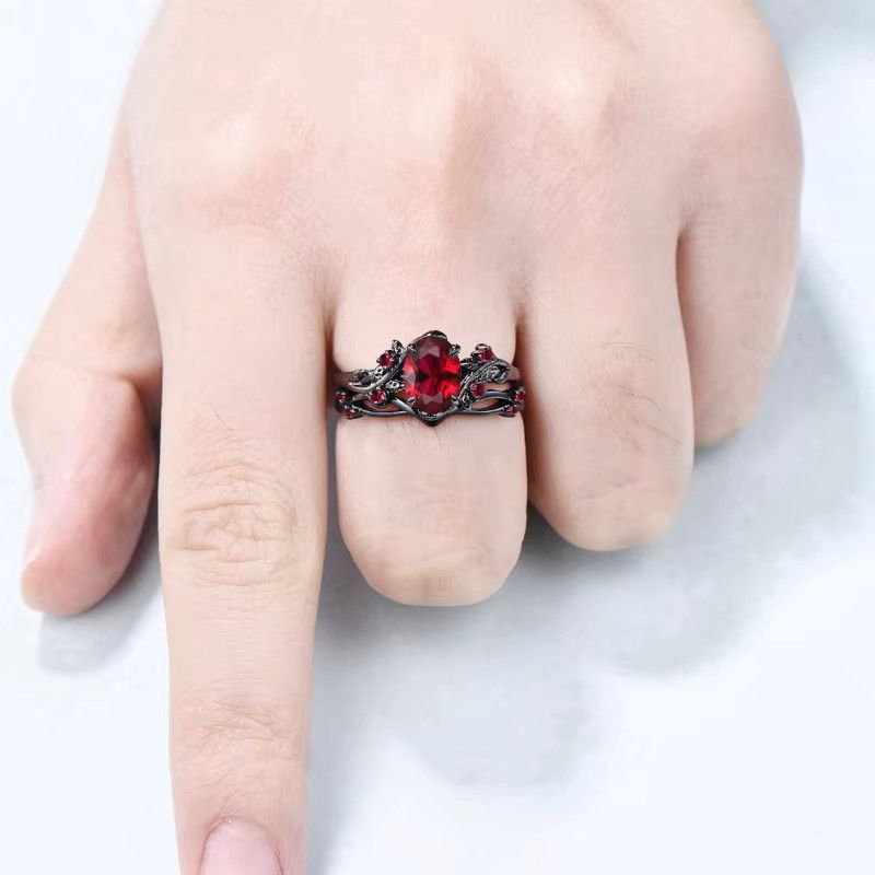 Jewelry Black Rose Branches Crossed Two-piece Rings Size ONE SIZE - 4 Thumbnail