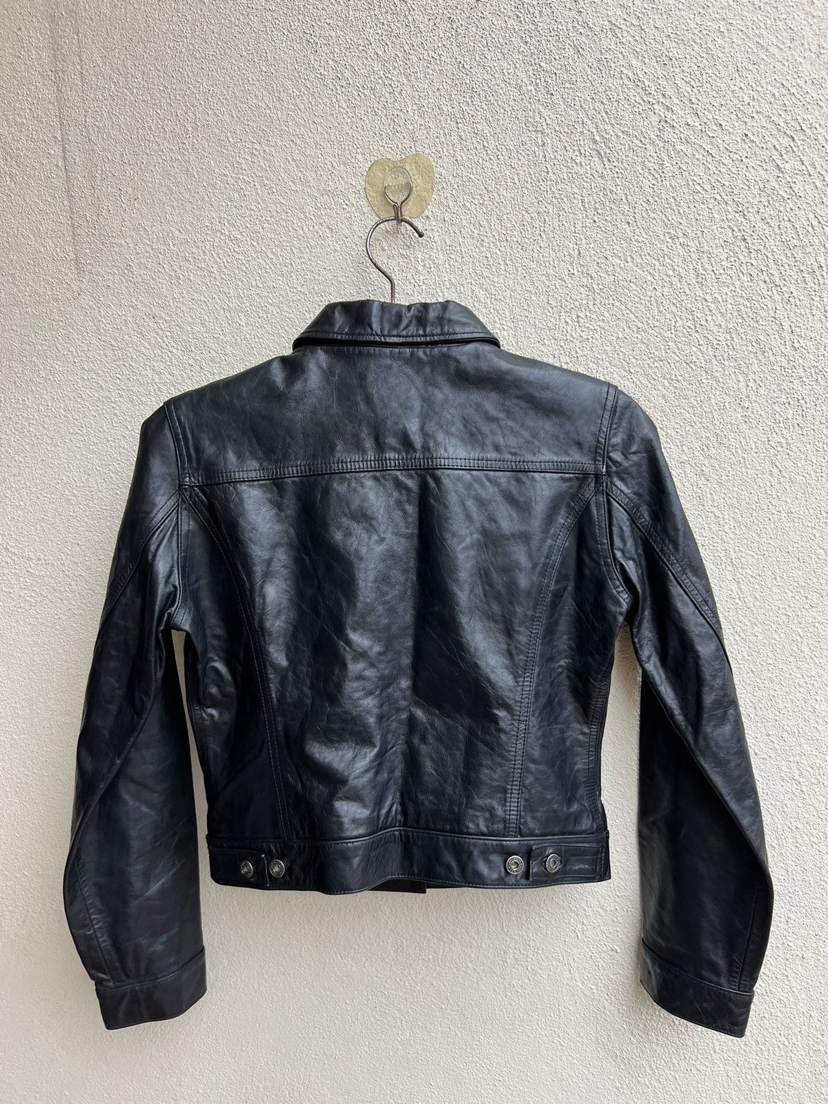 Gap Vintage Fall 2000 GAP Patina Black Leather Trucker Jacket Size S / US 4 / IT 40 - 23 Thumbnail