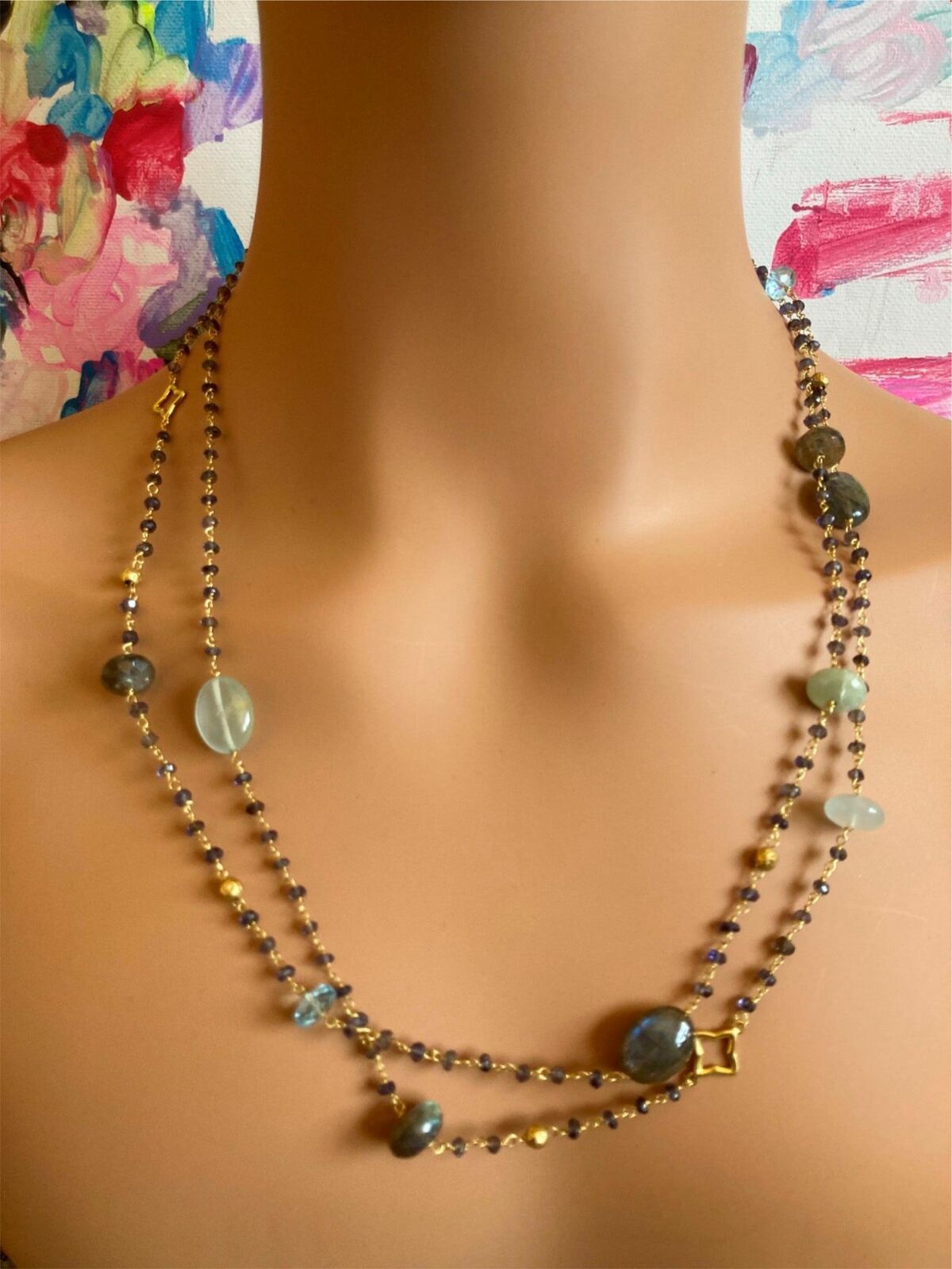 18k Yellow Gold 46 Long Chain Bead Toggle Necklace