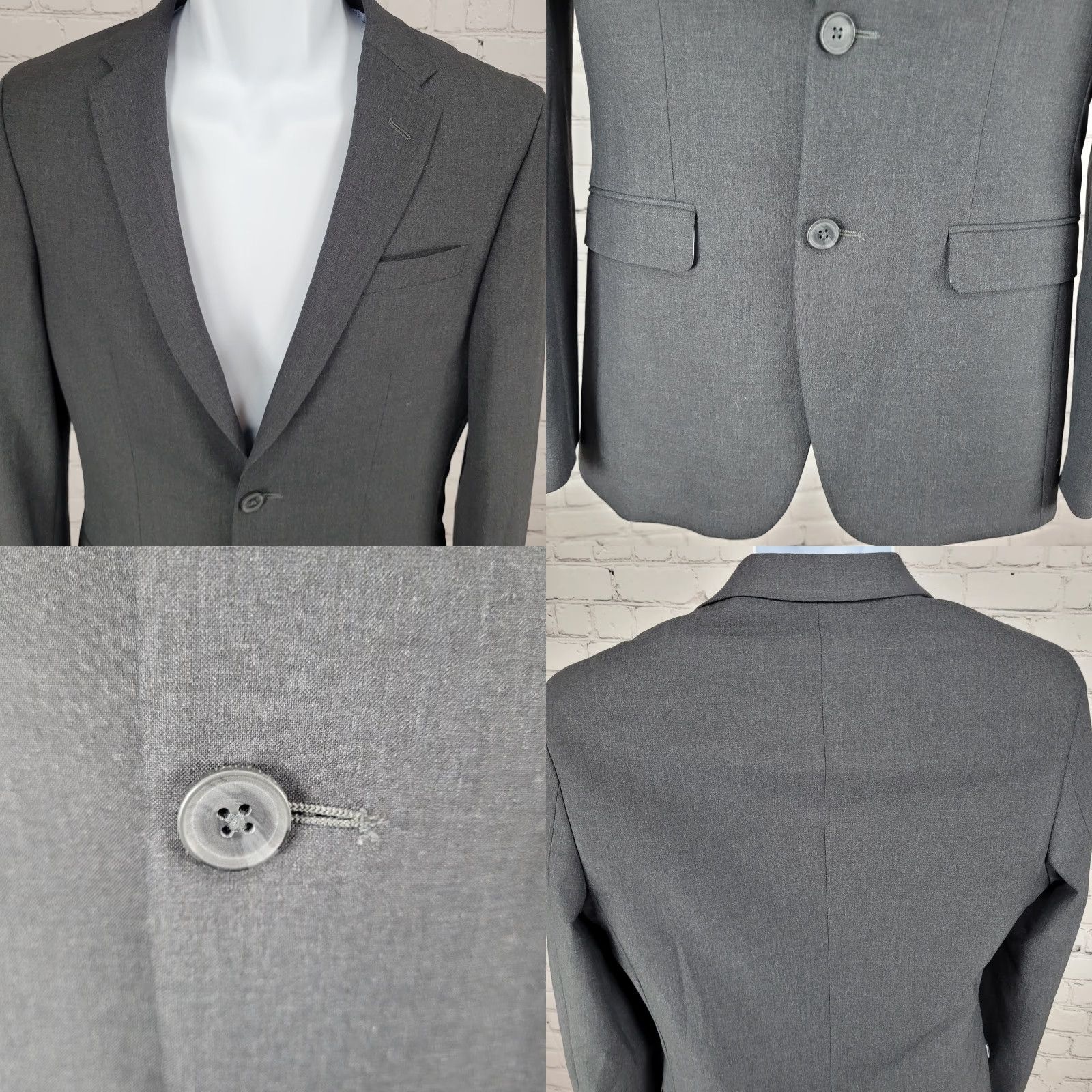 Egara Egara Grey Skinny Fit Stretch 2 Button Double Vented Notch Blazer 36R Size 36R - 8 Thumbnail