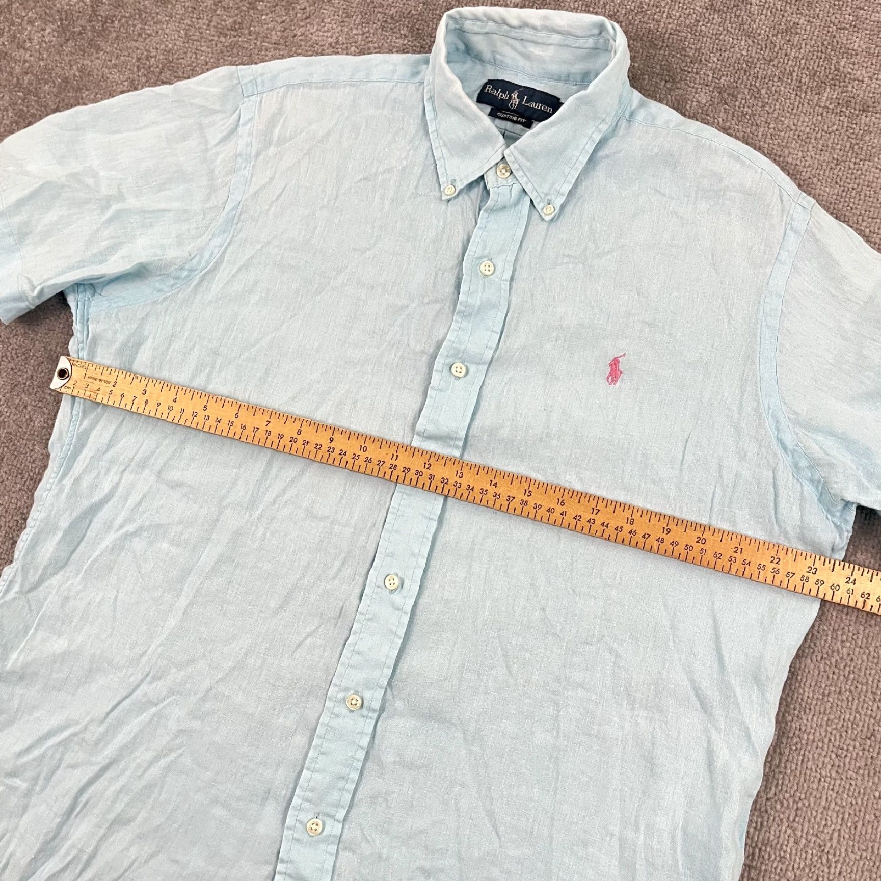 Ralph Lauren Ralph Lauren Button-Up Shirt Mens Medium Icy Blue 100% Linen Short Sleeve Preppy Size US M / EU 48-50 / 2 - 6 Thumbnail