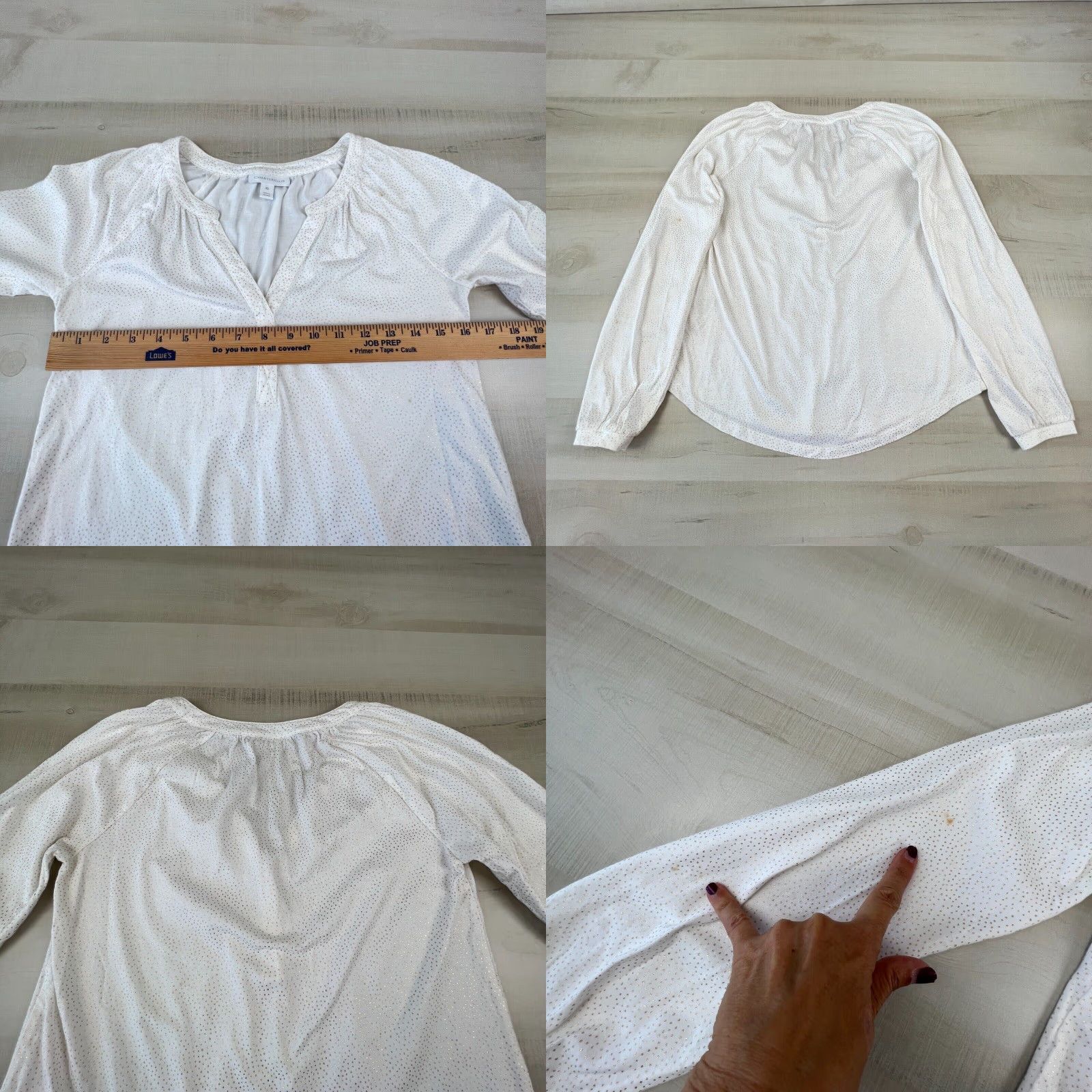 Charter Club Charter Club Womens Top XS White Gold Polka Dots Long Sleeve Shirt Size XS / US 0-2 / IT 36-38 - 8 Thumbnail