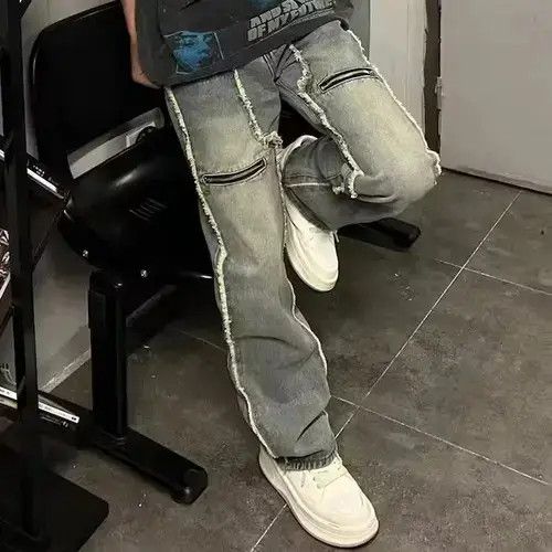 Other Ripped tassel frayed zipper pocket cleanfit baggy jeans Size US 34 / EU 50 - 2 Thumbnail
