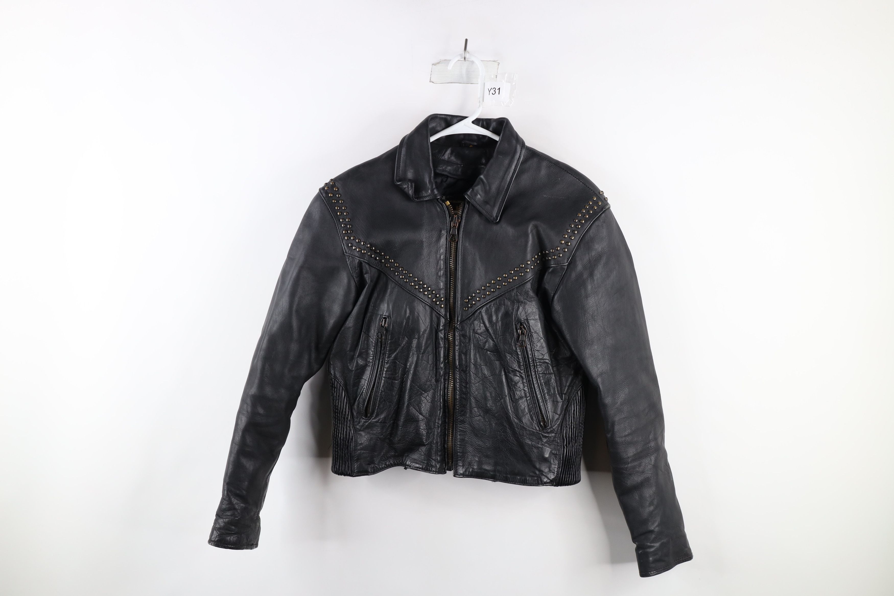 image of Vintage 90's Streetwear Studded Leather Motorcycle Jacket in Black, Women's (Size Small)